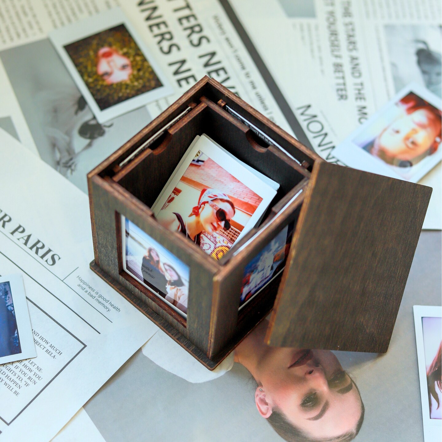 Photo Box &#x2013; Elegant Wooden Storage and Display Case (compatible with Instax Mini) | Vintage-Inspired Design | Holds Up to 80 Instant Prints | Ideal for Instant Film Photography Enthusiasts