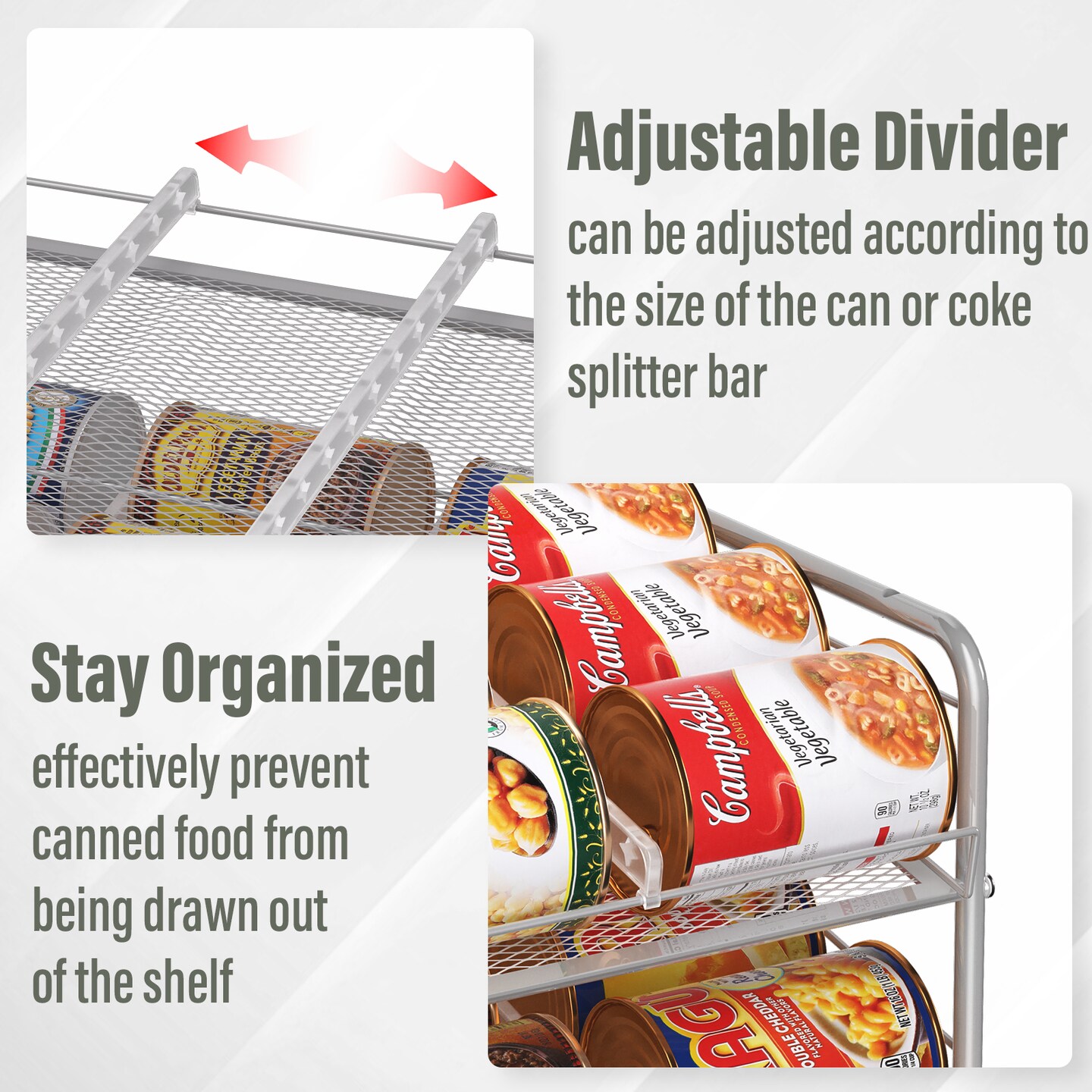 Can Rack Organizer 4-Tier Metal Can Rack Organizer Holds Up to 48 Cans, Can Dispenser for Pantry, Kitchen, Cabinets and Countertops