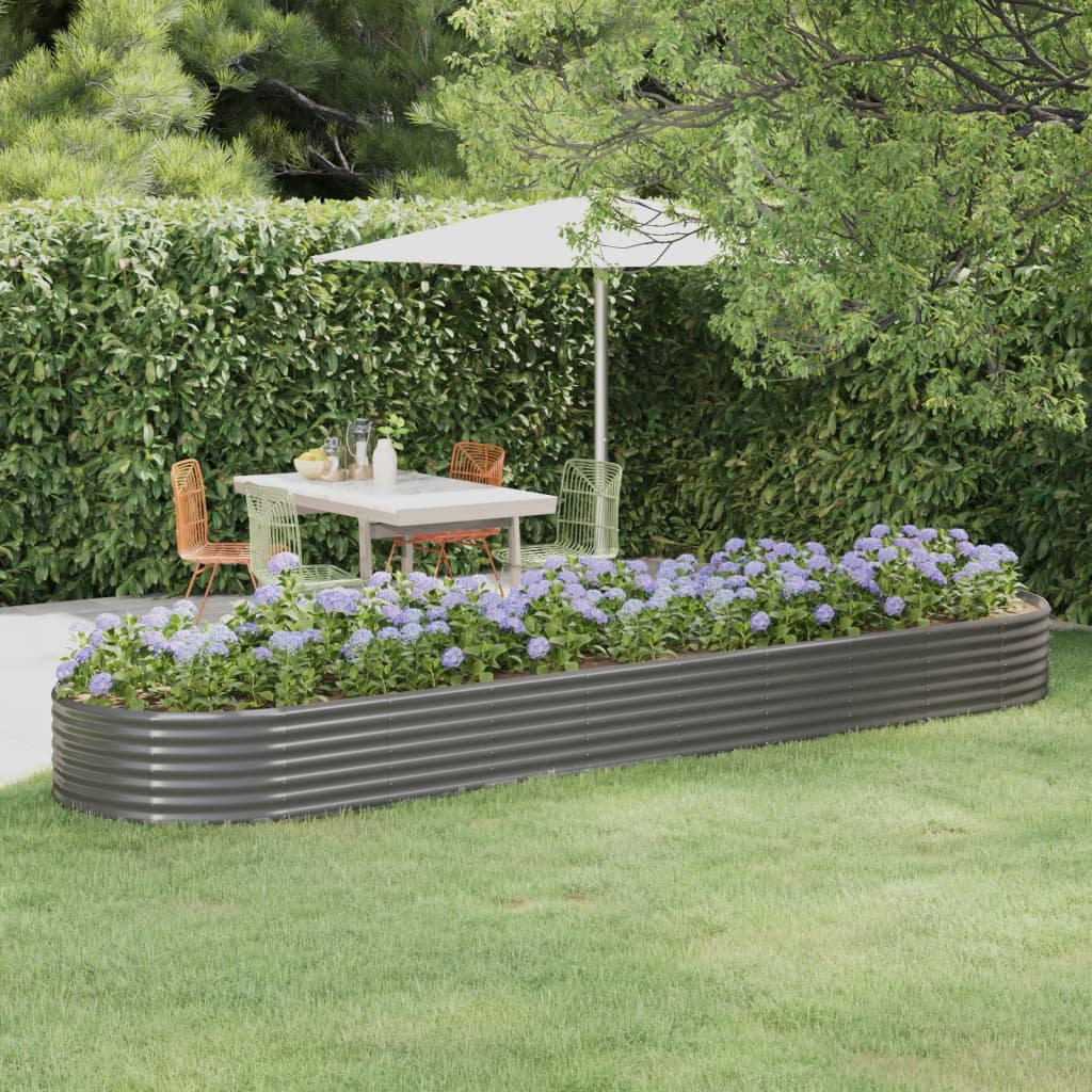 vidaXL Garden Raised Bed Powder-coated Steel 155.9&#x22;x39.4&#x22;x14.2&#x22; Gray