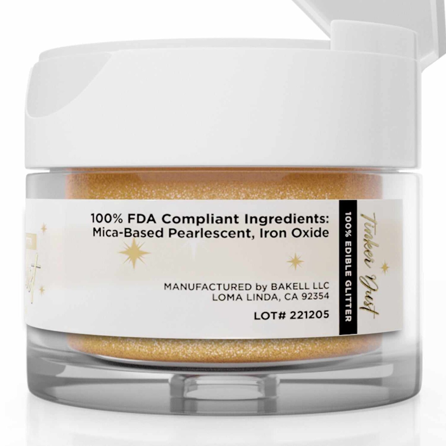 Bakell - Gold Tinker Dust Edible Glitter (5g, 1x Flip Cap Jar) for Food, Desserts, and Beverages!