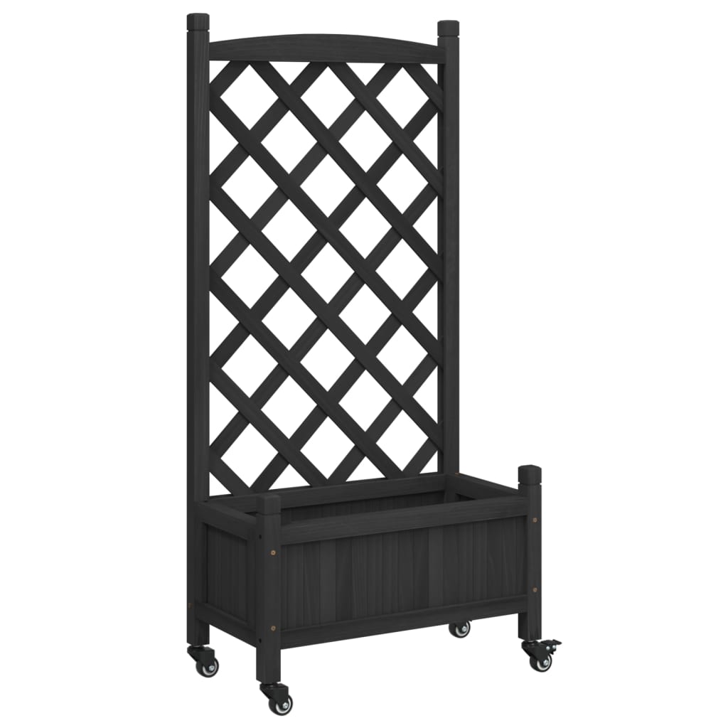 vidaXL Planter with Trellis and Wheels Black Solid Wood Fir | Michaels