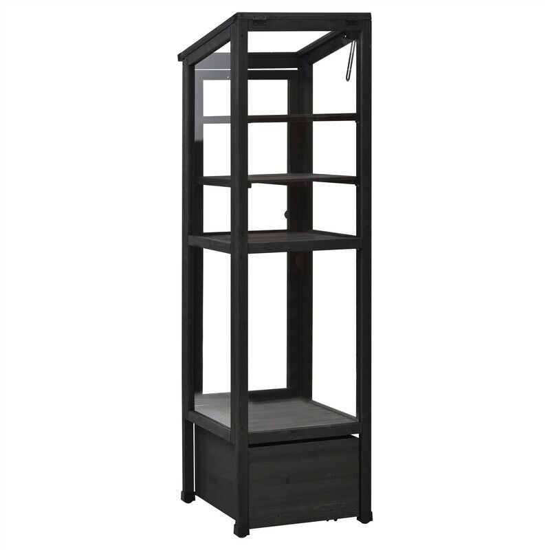 62.4" Wood Garden Greenhouse with Storage Box & Adjustable Shelves