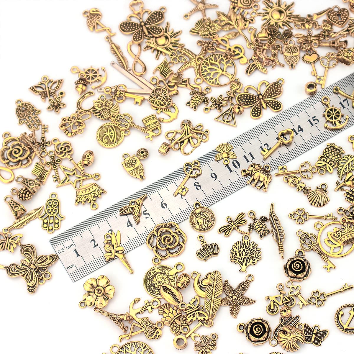 200Pcs Tibetan Antique Gold Charm Mixed Pendants DIY for Bracelet Necklace Jewelry Making and Crafting
