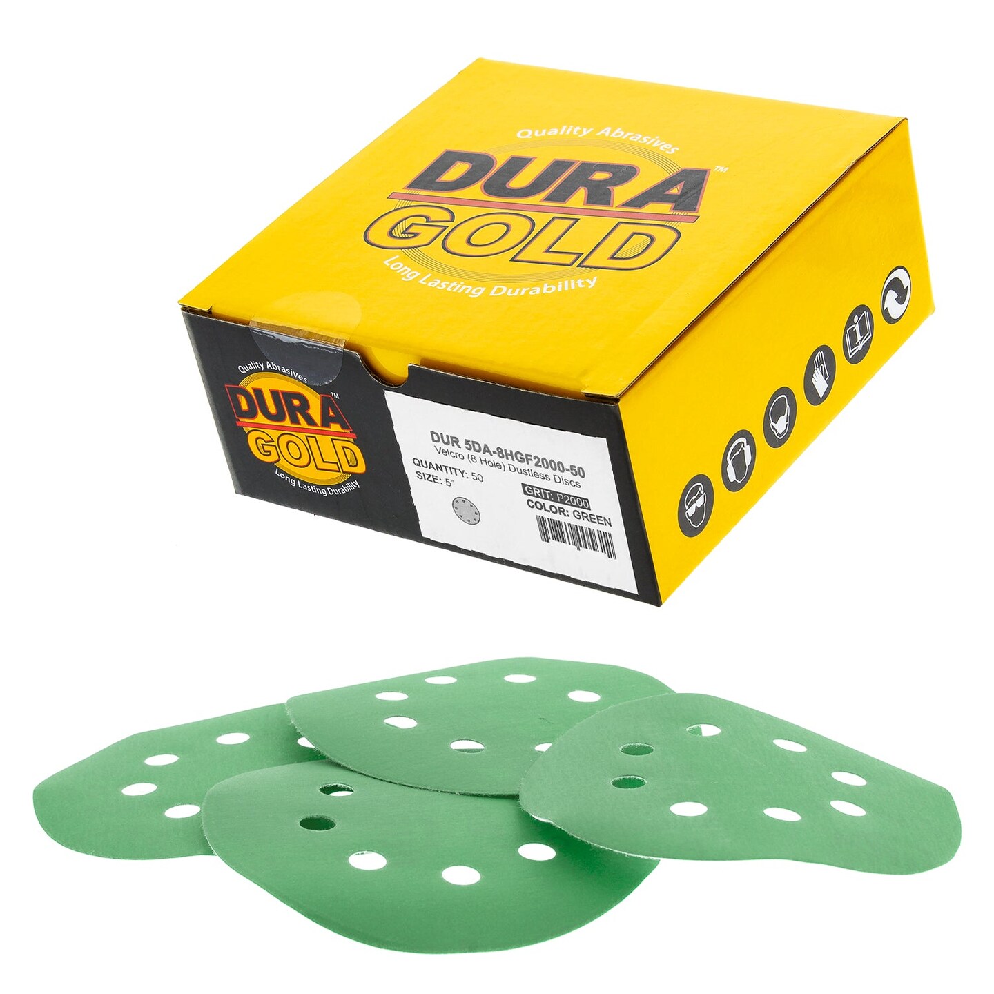 2000 Grit - 5&#x22; Green Film DA Sanding Discs - 8-Hole Pattern Hook and Loop - Box of 50