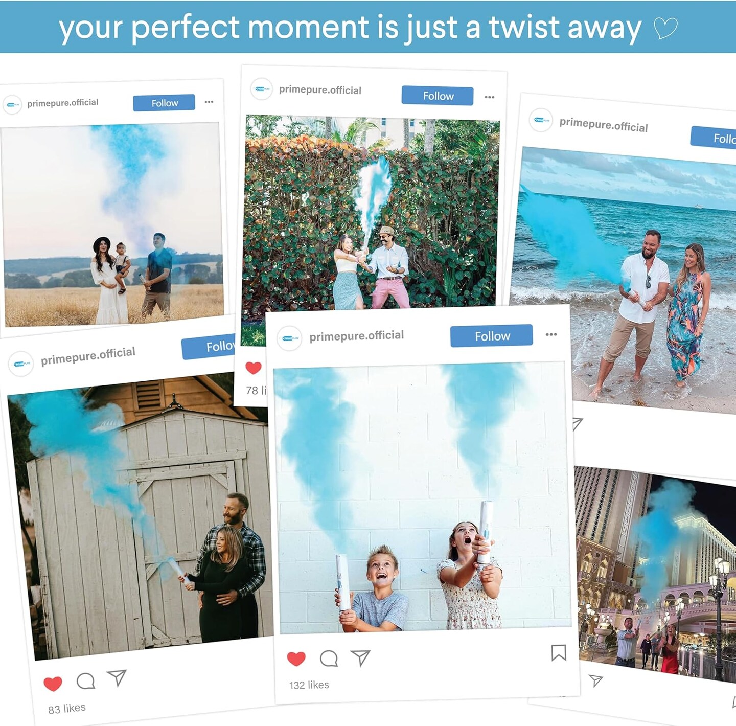 Gender Reveal Confetti Cannon - Biodegradable Powder Cannons Smoke Bomb - Blue 2 Pack - Party Poppers Confetti Popper Shooter for Baby Boy Gender Reveal