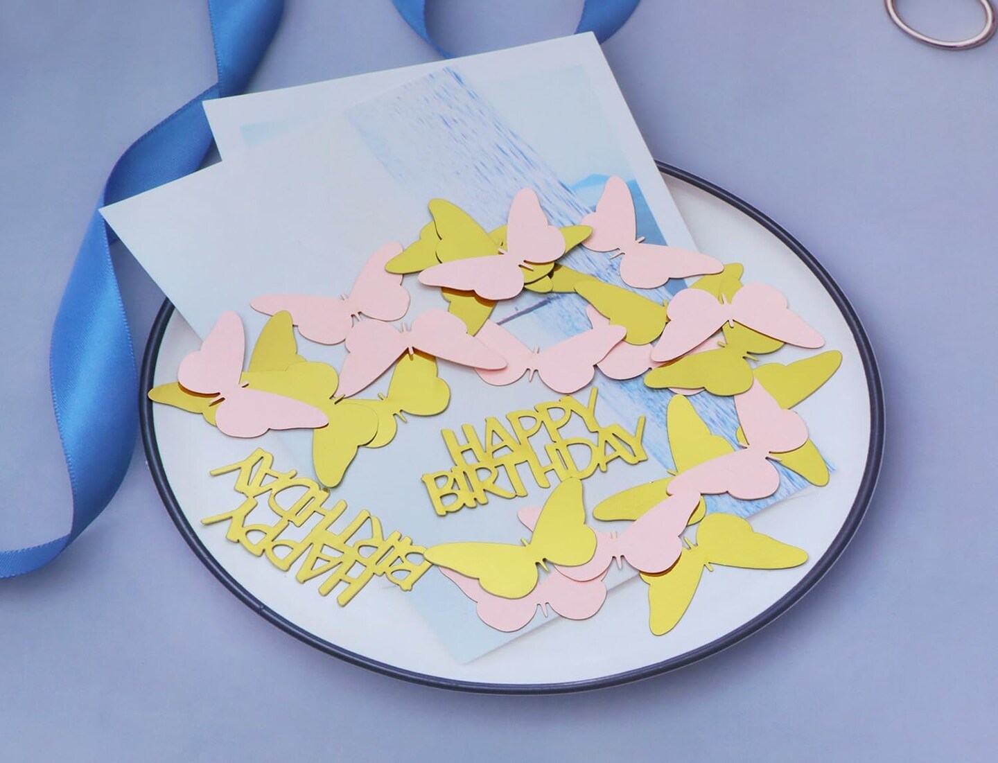 100pcs Butterfly Table Confetti Decor Glitter Butterfly Decoration for Birthday Wedding Theme Thanks Giving Party Valentine&#x27;s Mother&#x27;s Day Scatter Bless Confetti (Gold &#x26; Pink &#x26; HAPPA BIRTHDAY)