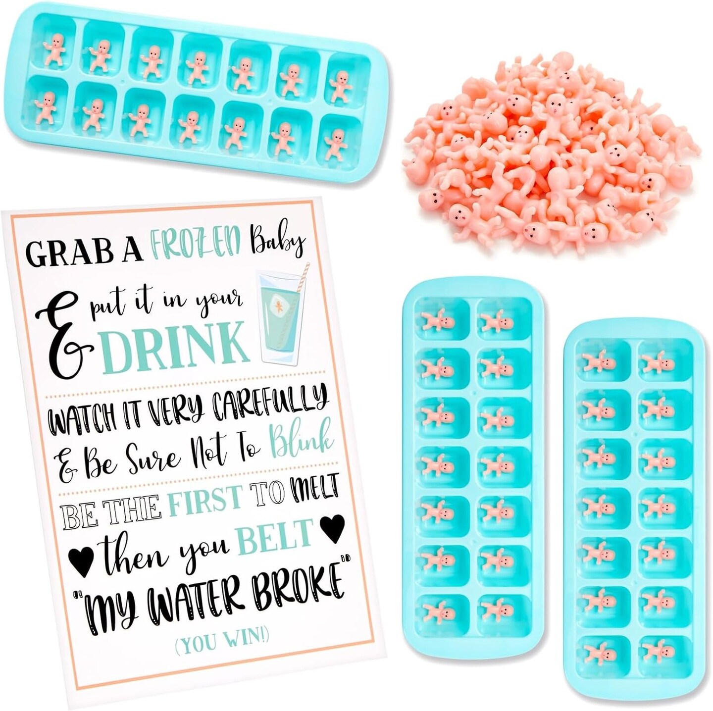 My Water Broke Baby Shower Game Kit - 60 1-Inch Mini Plastic Babies for Hilarious Baby Shower Games & Prizes