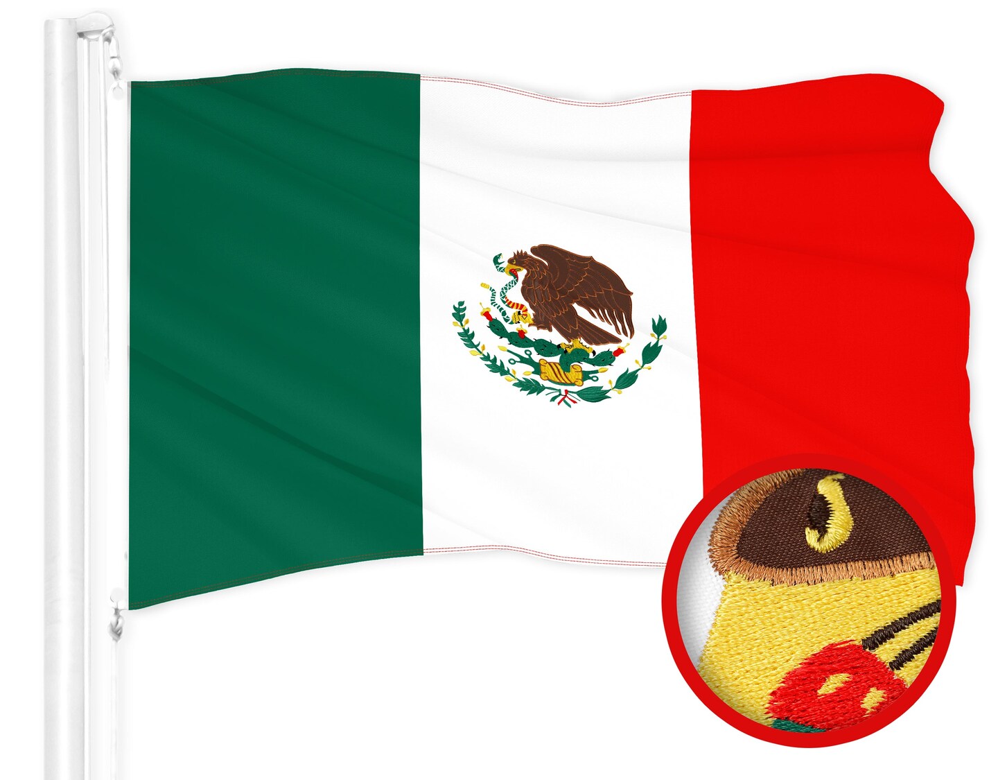 G128 Mexico Mexican Flag | 4x6 Ft | ToughWeave Series Embroidered 300D Polyester | Country Flag, Embroidered Design, Indoor/Outdoor, Brass Grommets