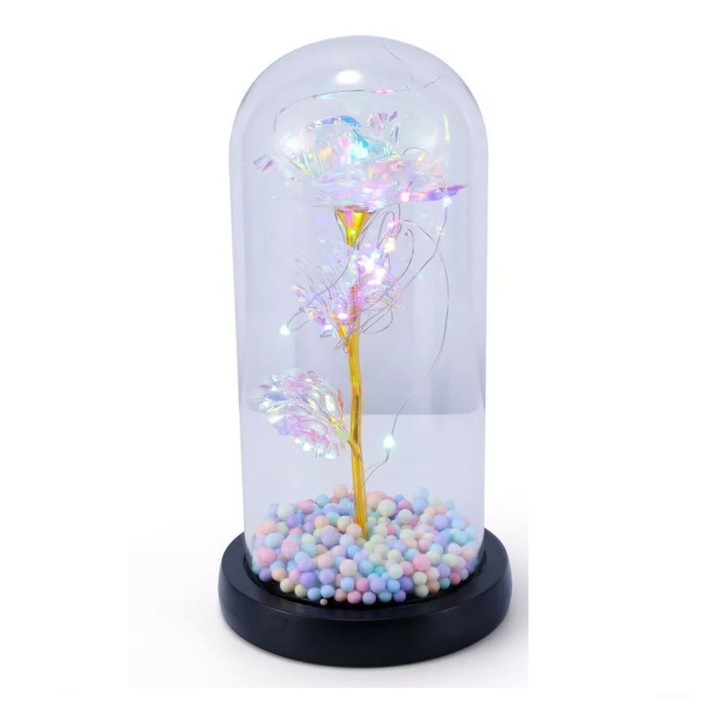 Preserved Rose in Glass Dome with LED Lights Elegant Gift Décor