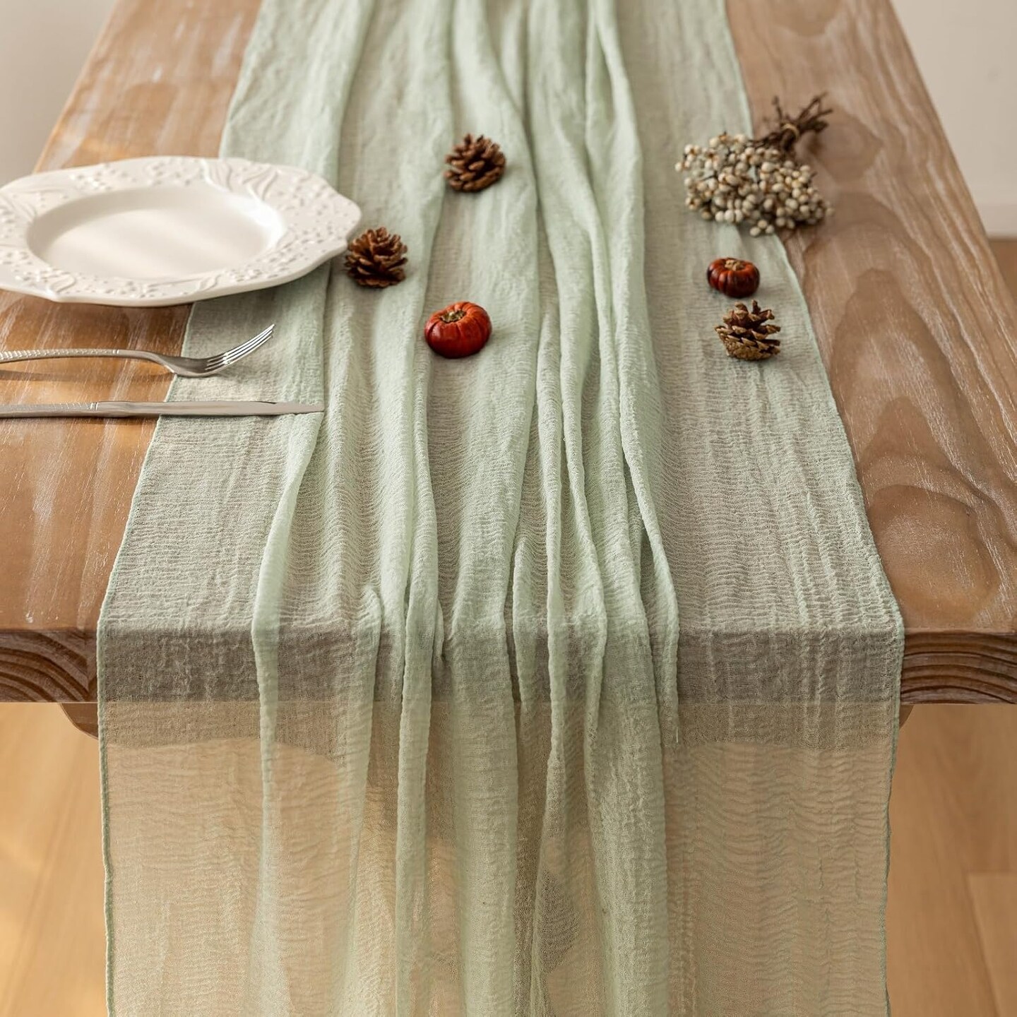Sage Green Table Runner Cheesecloth 120 Inch 10 FT Rustic Boho Cheese Cloth