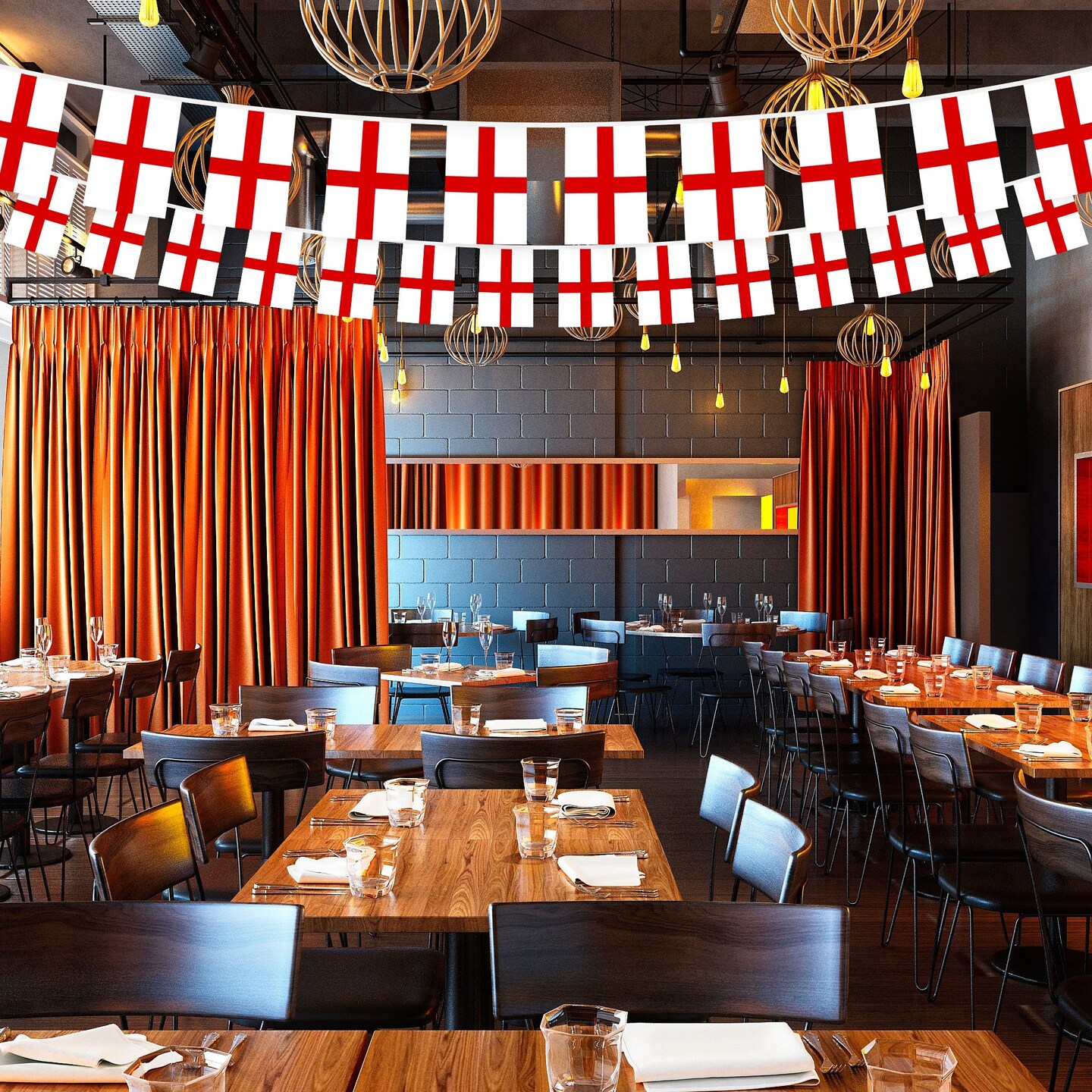 G128 England English Bunting Banner | Flag 8.2 x 5.5 Inch, Full String 33 Feet | Printed 150D Polyester, Decorations For Bar, School, Festival Events Celebration