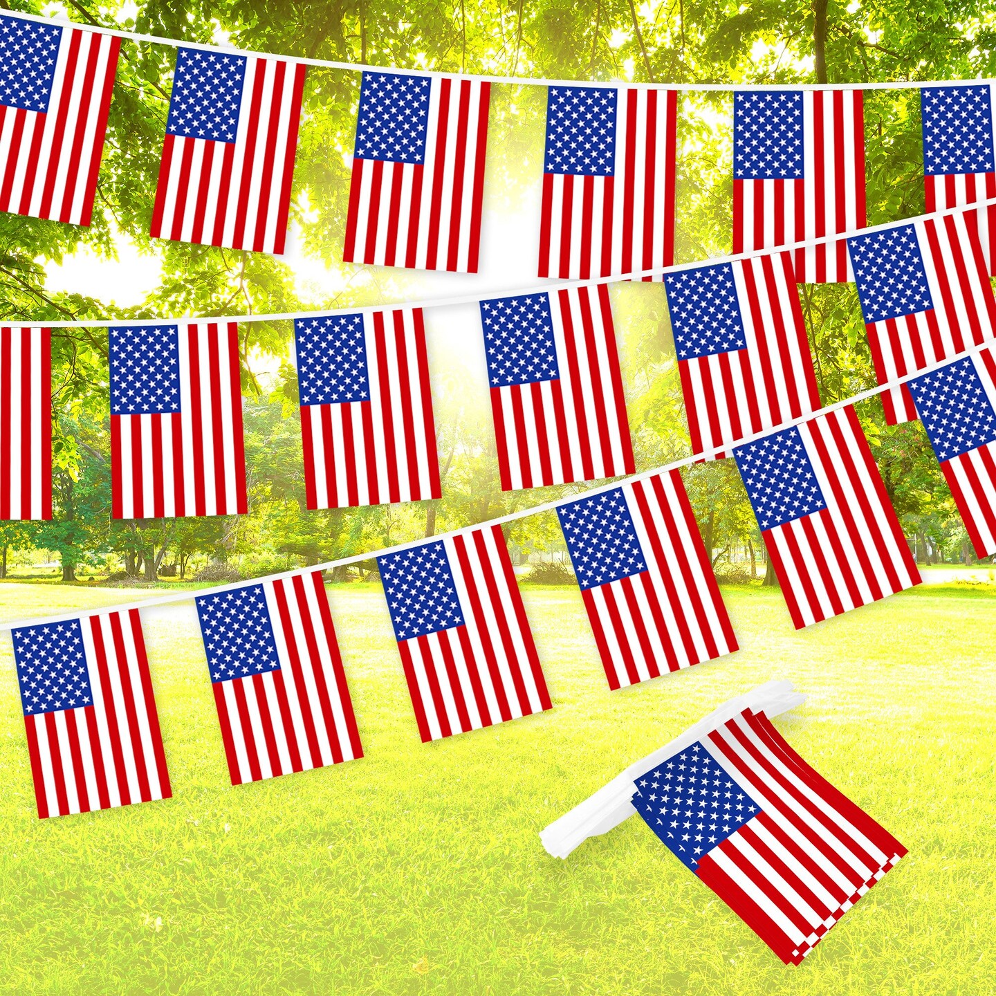 G128 American USA Bunting Banner | Flag 8.2 x 5.5 Inch, Full String 33 Feet | Printed 150D Polyester, Decorations For Bar, School, Festival Events Celebration