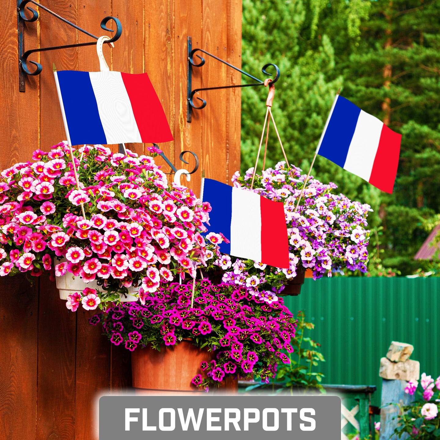 G128 12 Pack Handheld France French Stick Flags | 8x12 In | Printed 150D Polyester, Country Flag, Solid Wooden Stick, Spear Gold Tip