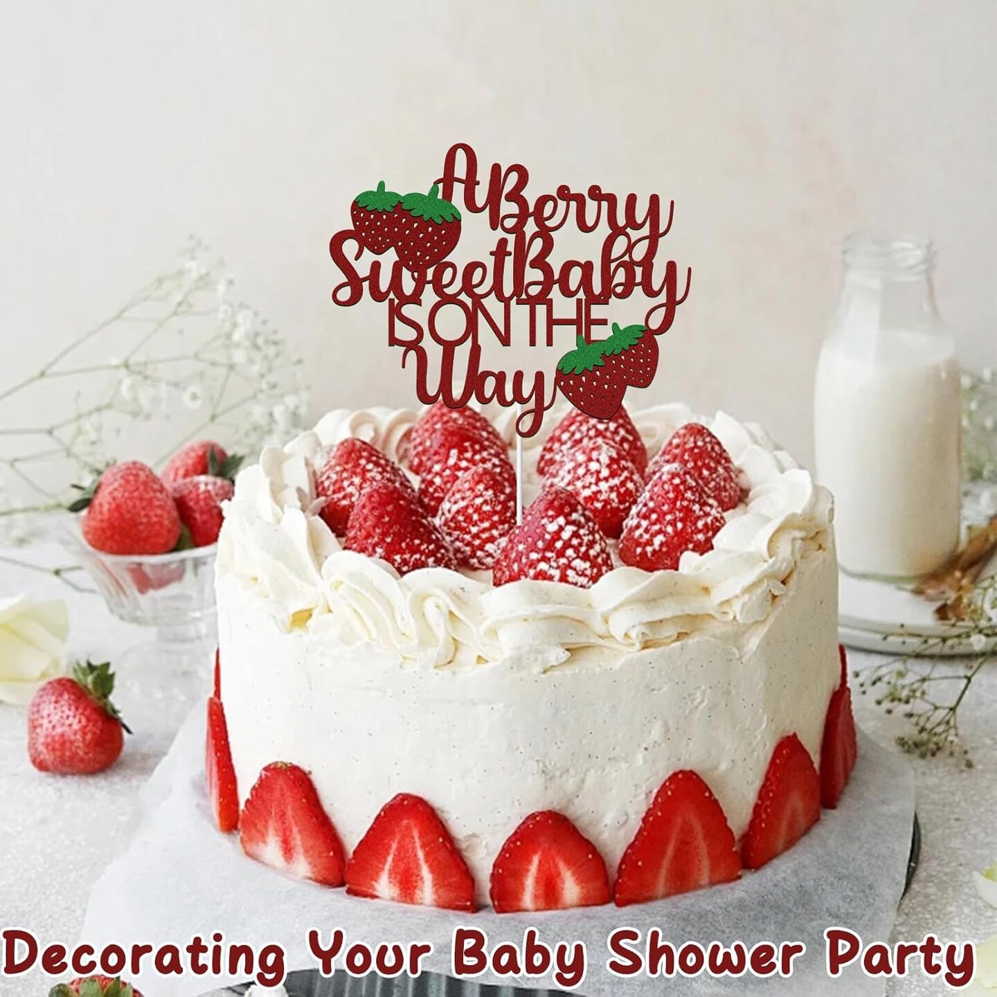 A Berry Sweet Baby Is On The Way Baby Shower Decorations One Cake Topper Strawberry Cake Toppers Summer Strawberry Theme Party Decorations
