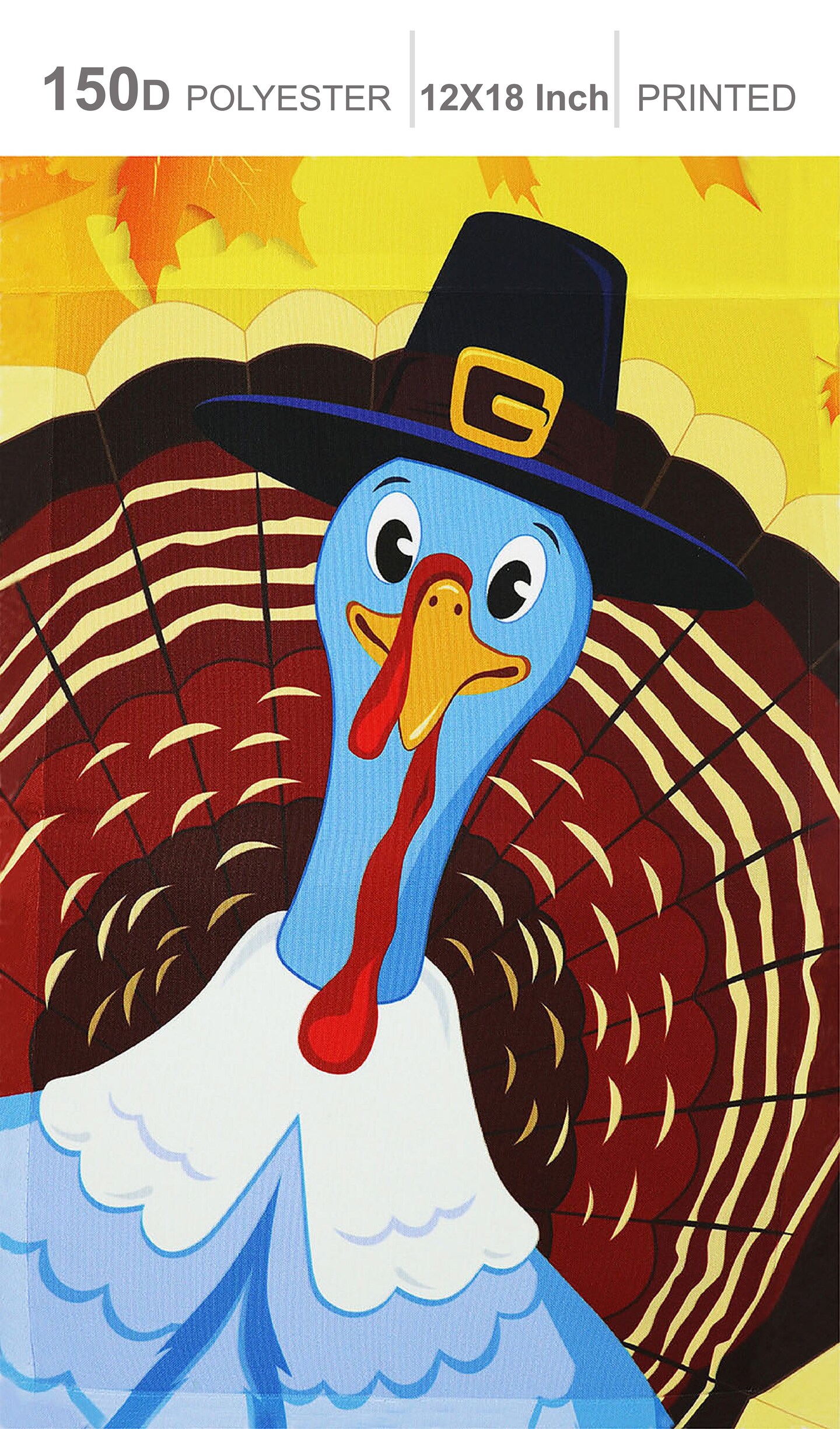 G128 - Home Decorative Thanksgiving Garden Flag, Joyful Pilgrim Turkey Decoration, | 12x18 Inch | Printed 150D Polyester - Rustic Holiday Seasonal Outdoor Flag