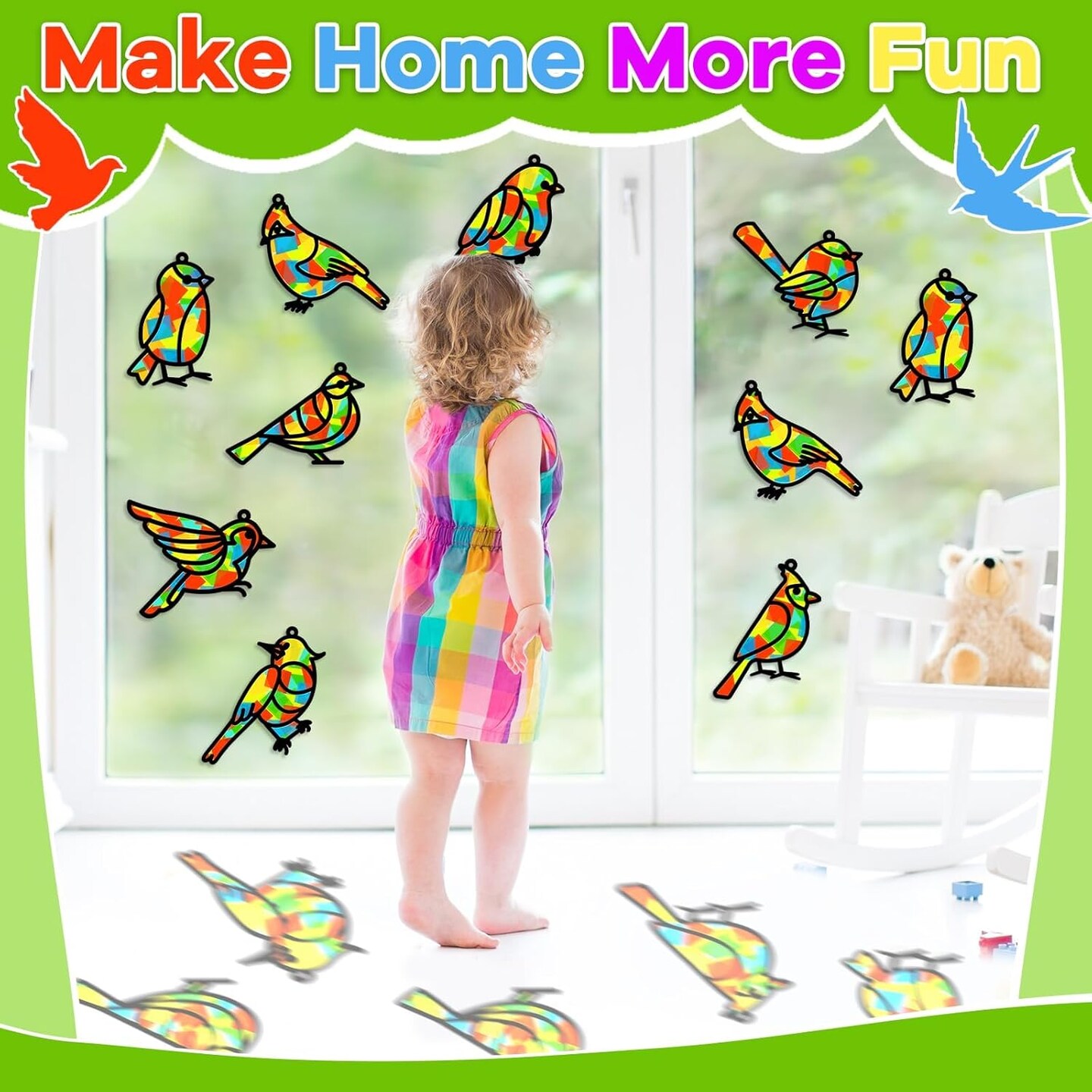 2 Sets Spring Bird Suncatchers Activity Craft Kit DIY Birds Window Stained Glass Effect Paper
