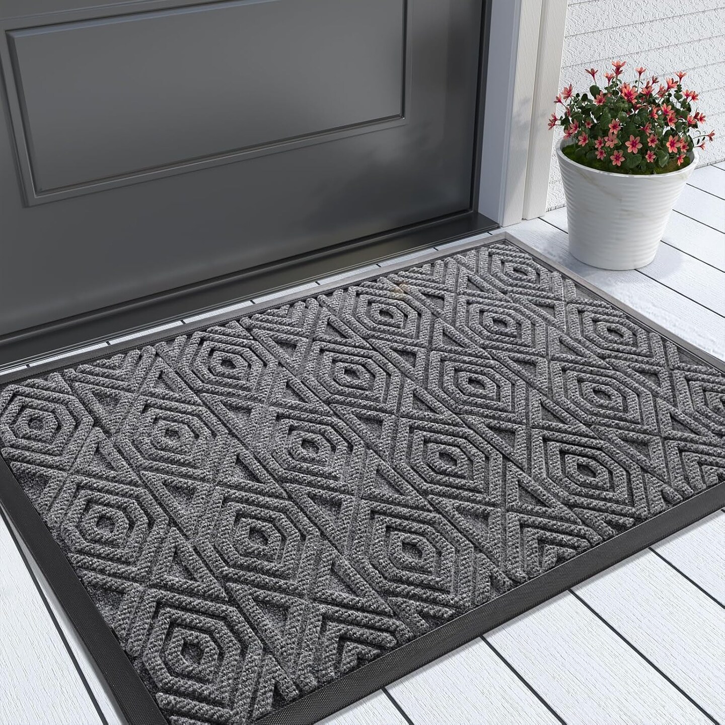 Door Mat, Outdoor Indoor Entrance Welcome Mat, Heavy Duty Entry Front Doormat, Stain &#x26; Fade Resistant, Low Profile, Sturdy Rubber, Easy Clean Patio, Waterproof, 29.5 x 17, Gray