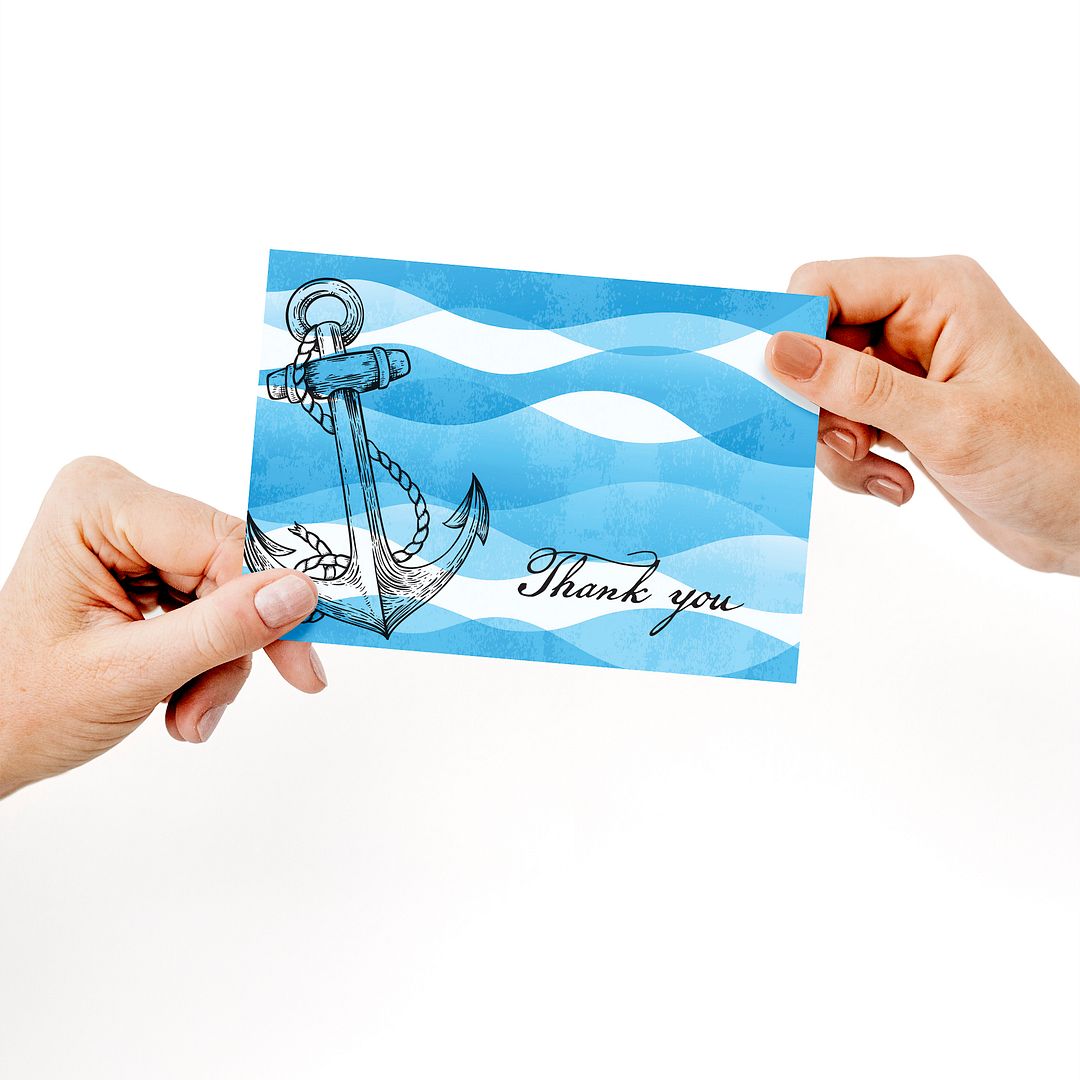 Great Papers! Ocean Nautical Anchor Thank You Note Card and White Envelope, 4.875" x 3.375", 24 count