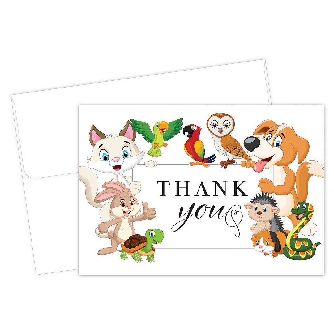 Great Papers! Whimsical Animal Pals Thank You Note Card and White Envelope, 4.875&#x22; x 3.375&#x22;, 24 count