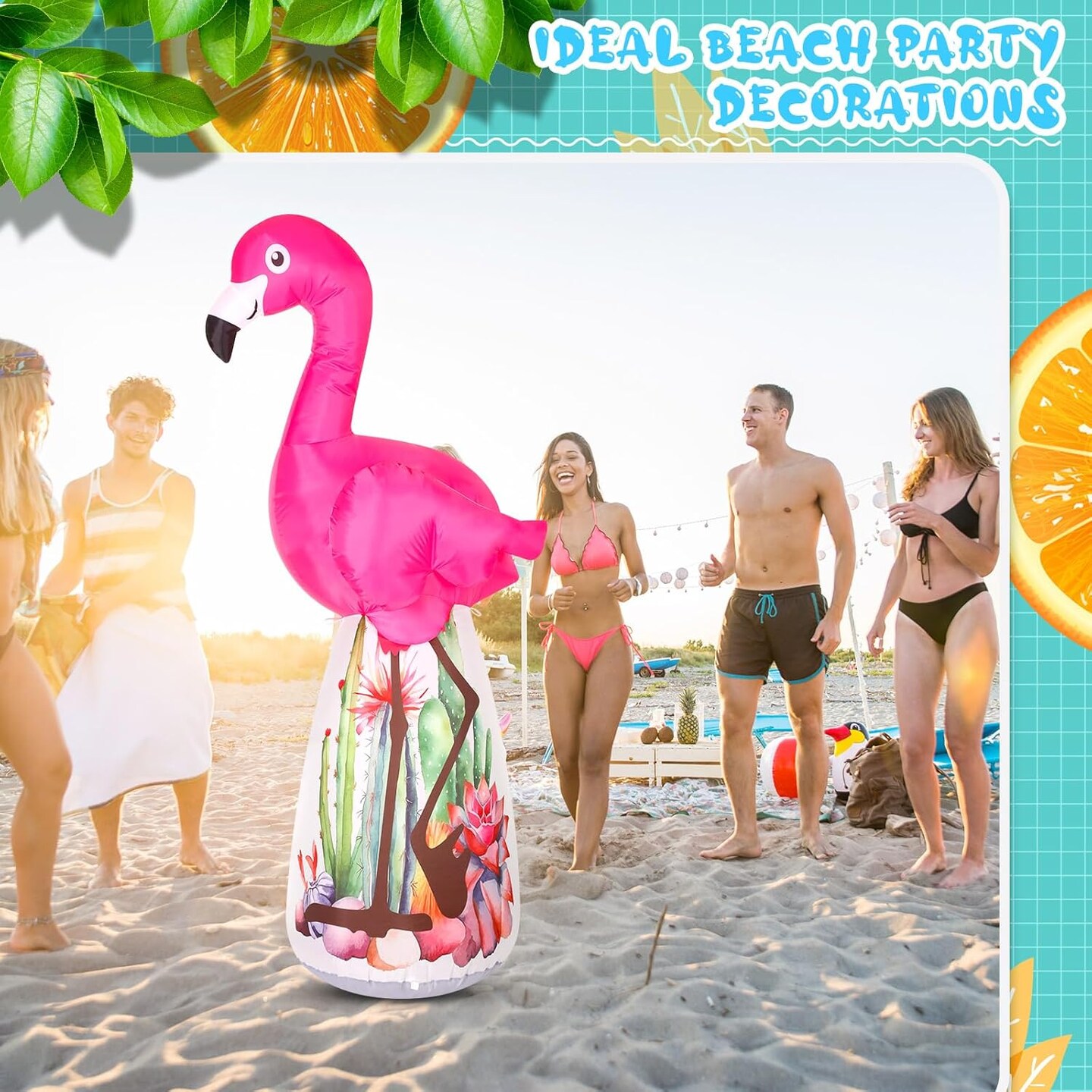 6 Ft Inflatable Flamingo Outdoor Decoration Pre Lit LED Lights Inflatable Pink Outdoor Holiday Yard Decorations Summer Hawaiian Party Supplies Blow up Flamingo for Lawn Beach Yard Home Porch