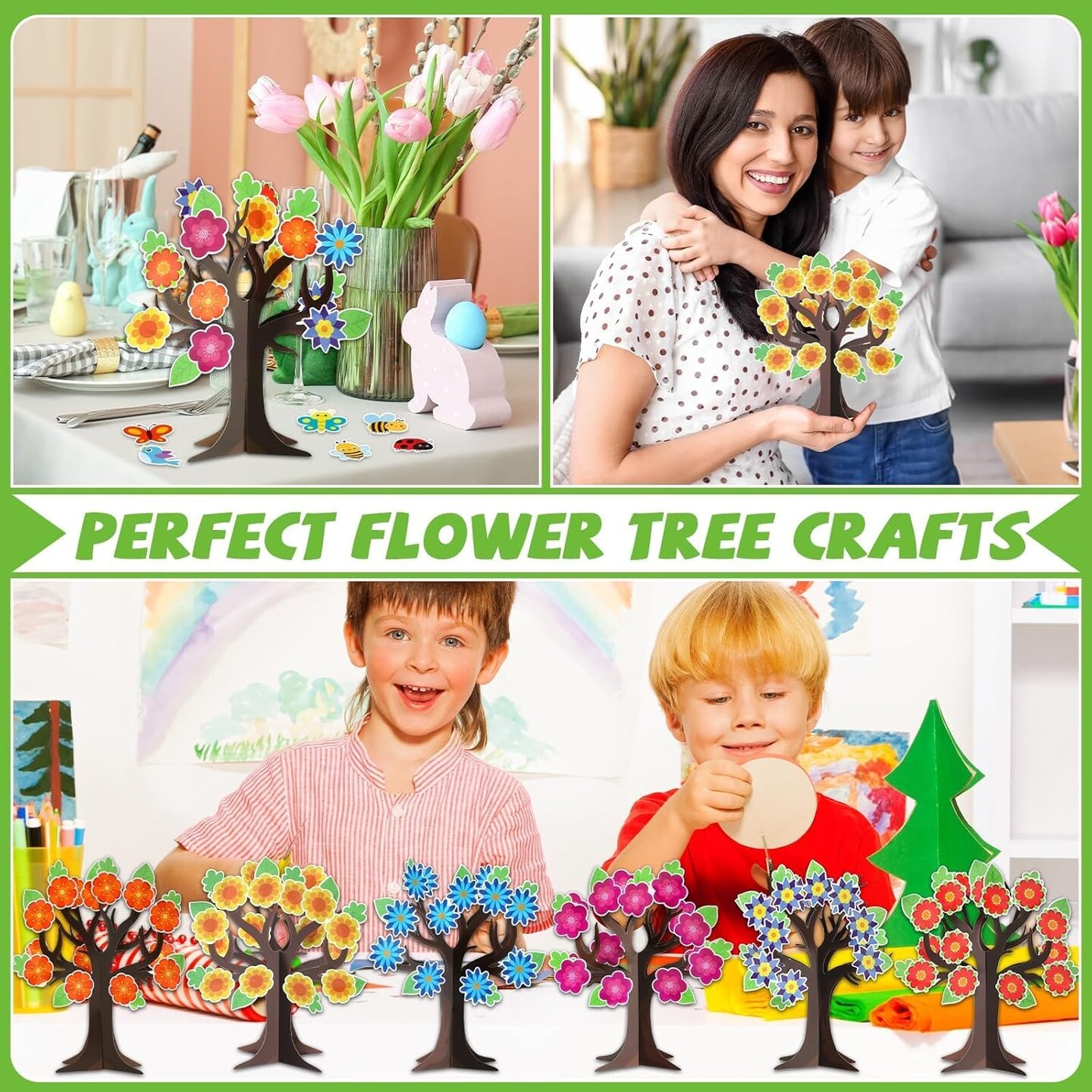 Spring Tree Activity Craft Kit Flower Butterfly Bug DIY Craft 3D Art Paper Crafts for Kids Toddler Easter Summer Stickers Game Activities for Classroom Home Sunday School Party Favor