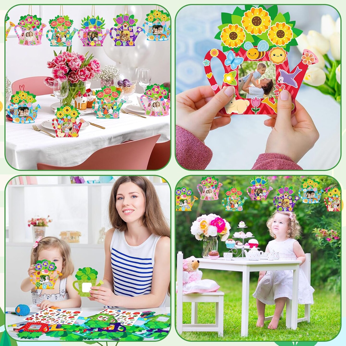 Spring Watering Can Picture Frame Crafts DIY Teapot Keepsake Picture Frame Craft Activity Gifts with Stickers for Spring Mother's Day Party Home Activities