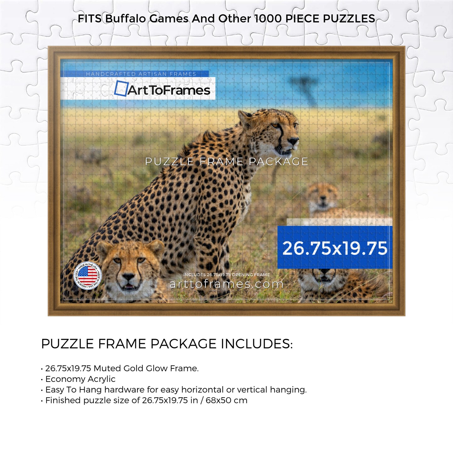 ArtToFrames 26.75x19.75 INCH / 68x50 CM Puzzle Frame for 1000 piece Puzzles.This 1.25 Inch Custom MDF Frame for Puzzles Comes with Economy Acrylic, Available in Multiple Colors