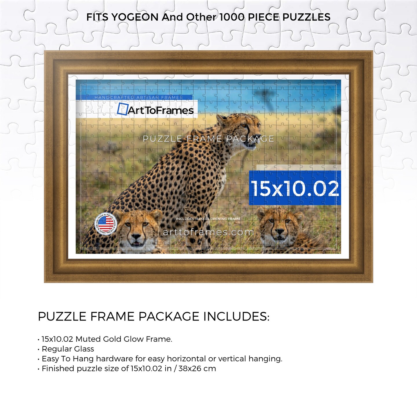 ArtToFrames 15x10.02 INCH / 38x26 CM Puzzle Frame for 1000 piece Puzzles.This 1.25 Inch Custom MDF Frame for Puzzles Comes with Regular Glass, Available in Multiple Colors