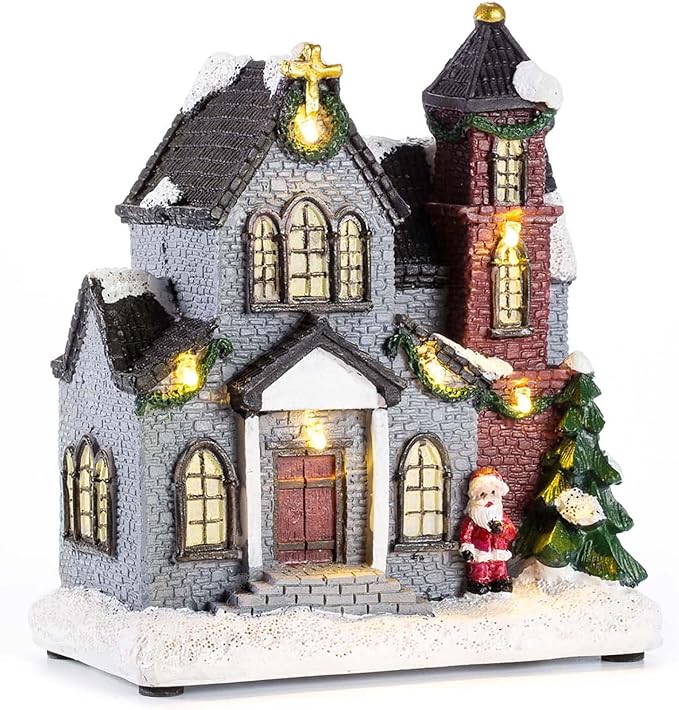 LED Lighted Christmas Collectible Buildings 6 inches Multicolor, Battery Operated