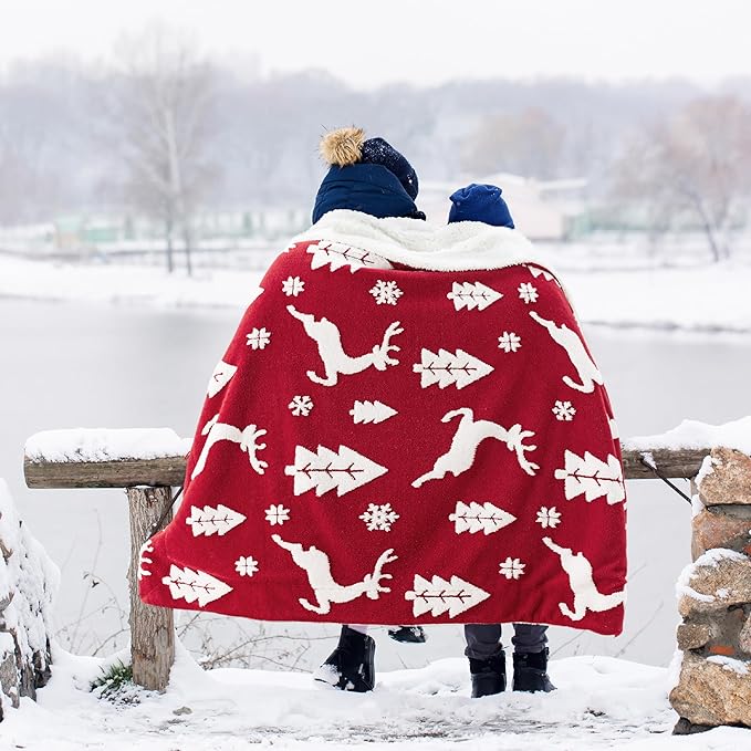 Christmas Blanket Red - Luxury Christmas Decorations Holiday Deer Blanket Warm Cozy Sherpa Blanket Gift 50&#x22;x60&#x22;