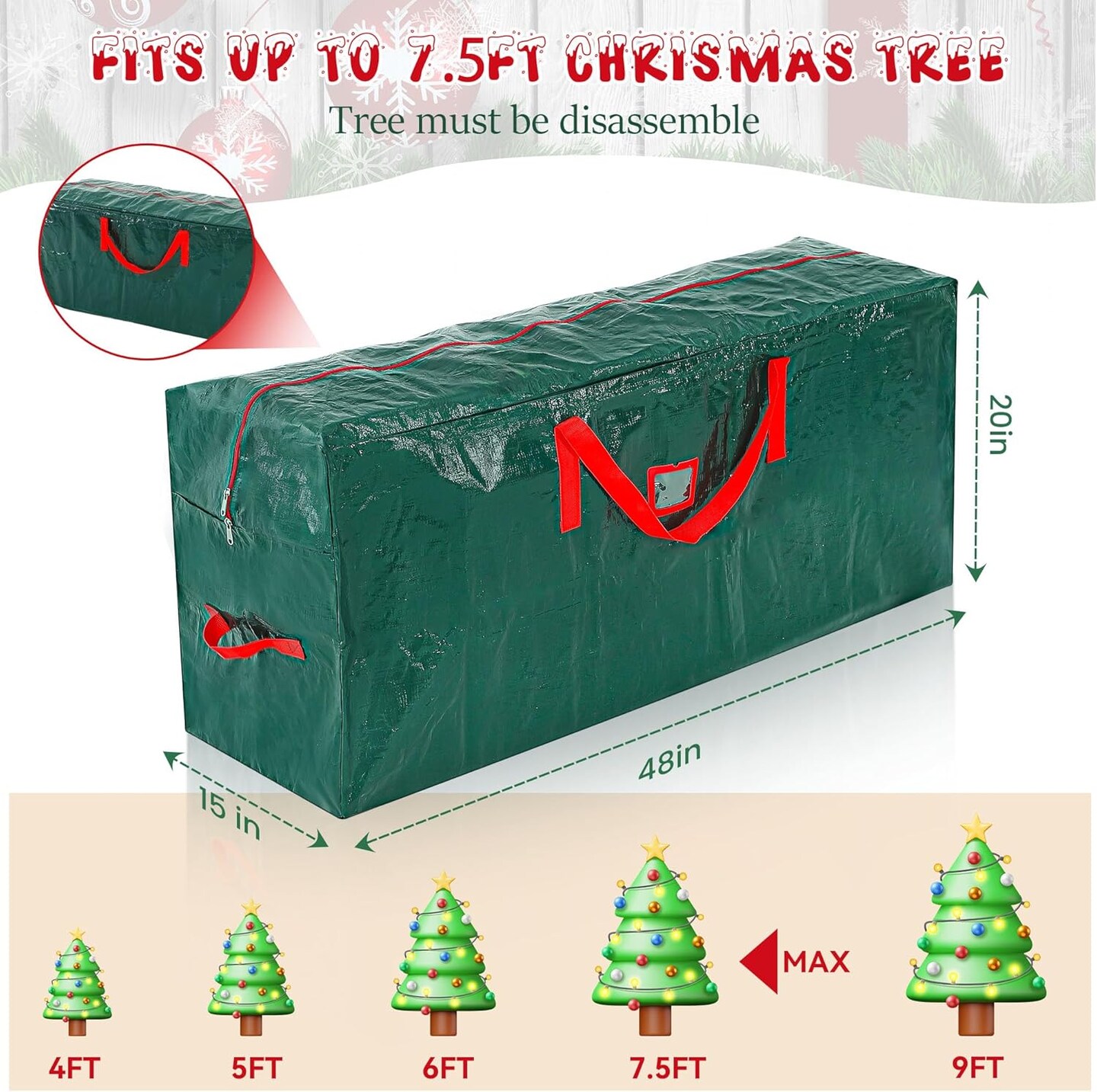 2 Pcs Christmas Tree Storage Bags, Waterproof Artificial Xmas Tree Bag with Handles, Christmas Decoration Container with Zipper and Labeling Card Slot(Fit up to 7.5 ft Tall Disassembled Tree)