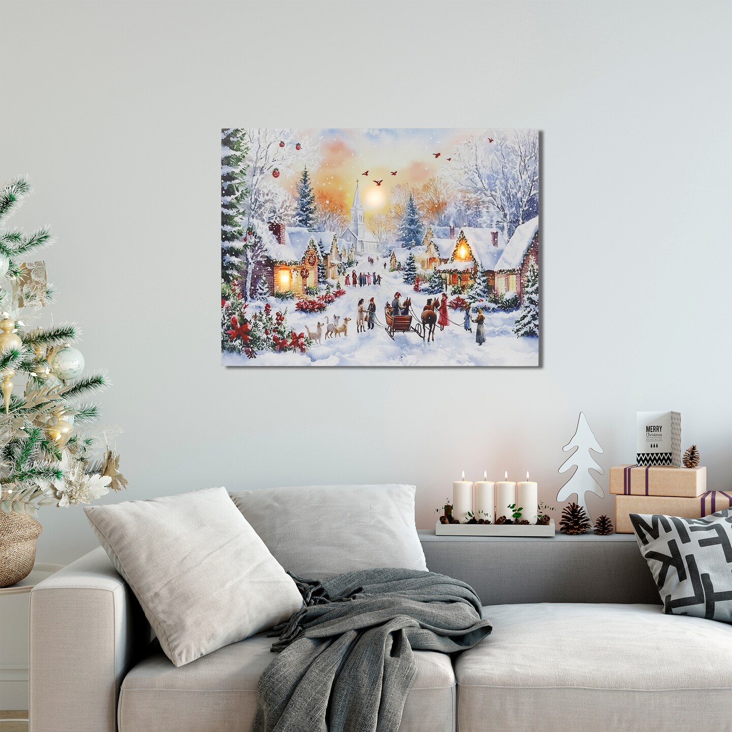 Northlight LED Lighted Snowy Christmas Village Canvas Wall Art - 11.75" x 15.75"