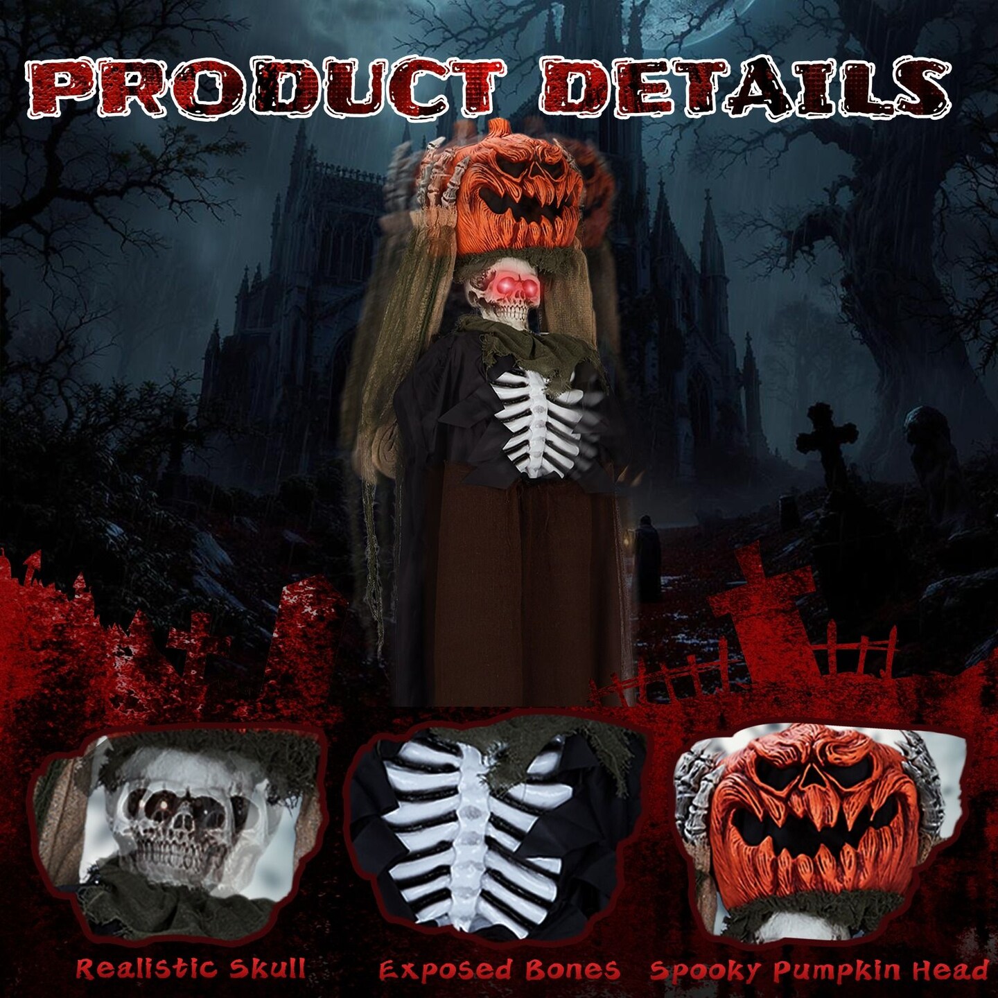 5.6FT Life-Size Halloween Grim Reaper Animatronic Sound-Activated with Glowing Red Eyes, Creepy Movements &#x26; Haunting Sounds Battery Powered Indoor/Outdoor Scary Decoration