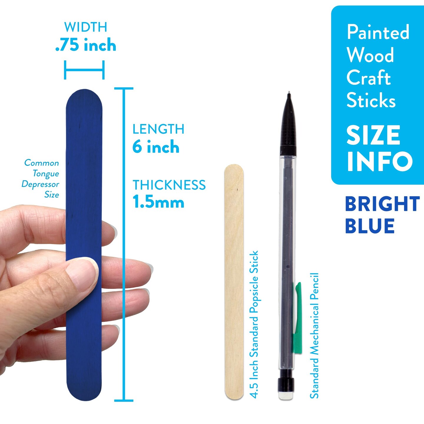 CraftySticks 100 Pack 6 Inch Blue Painted Wood Craft Sticks, Jumbo Popsicle Sticks for Crafts, Teacher STEM Basics