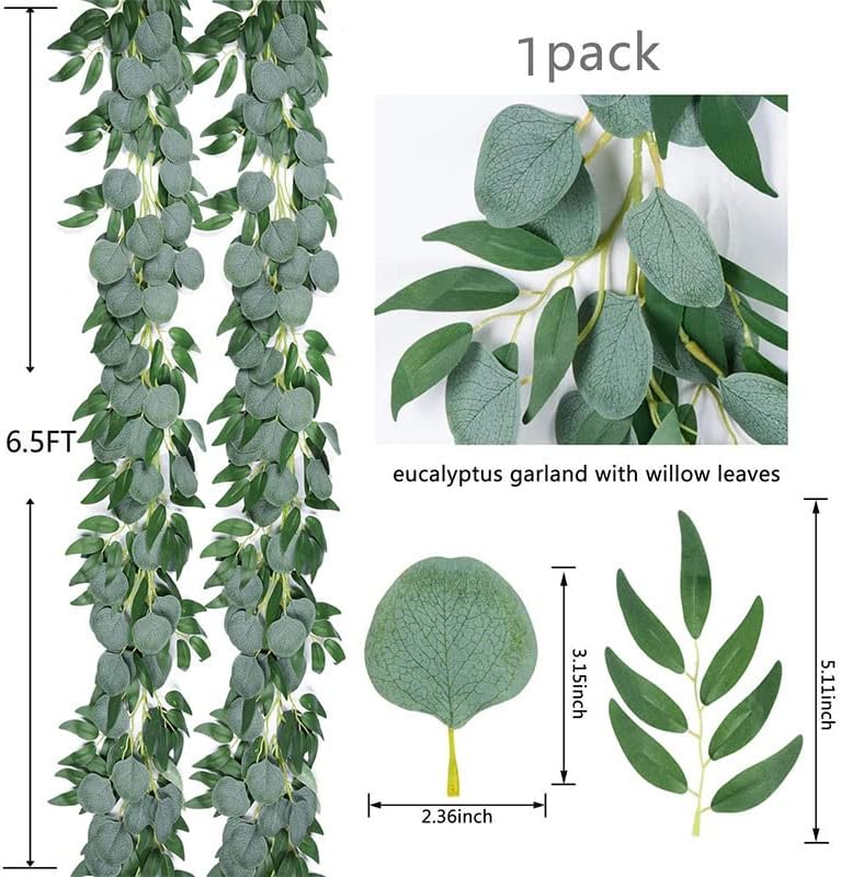 4-Pack 6.5 Ft Artificial Eucalyptus Garland with Willow Leaves