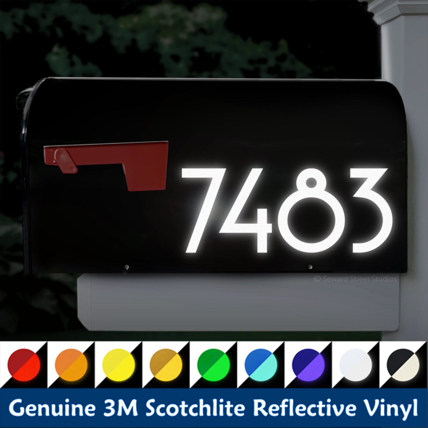 Reflective mailbox numbers decal up to 4 high custom address sticker