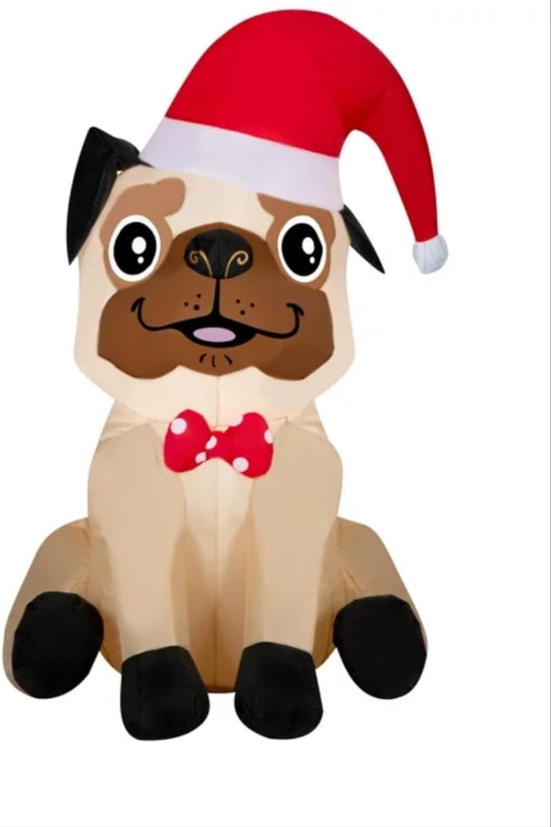 3.5' Gemmy Airblown Inflatable Christmas Pug Puppy w/ Santa Hat Yard Decoration 881686