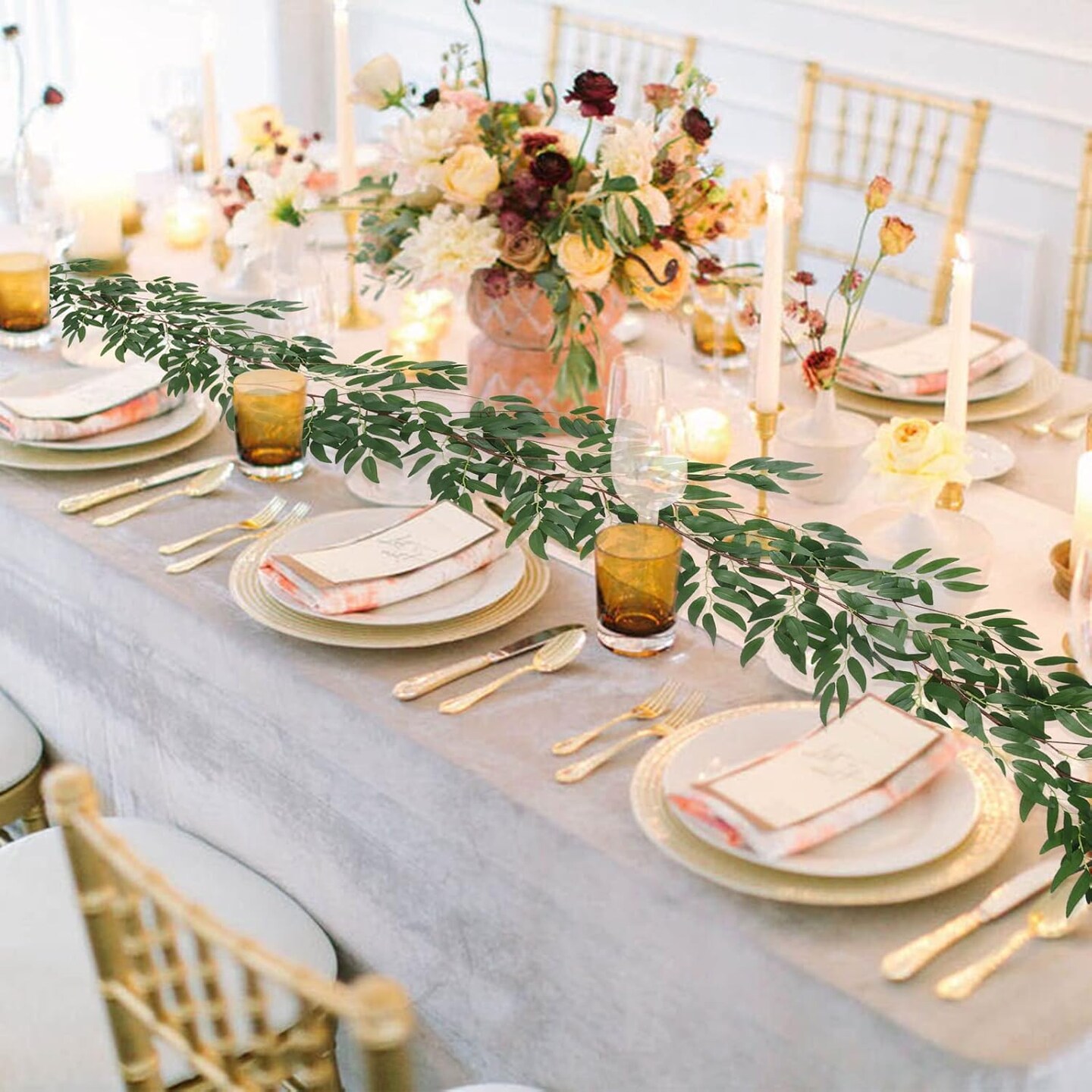 Artificial Willow Leaves Vine Twigs 2Pcs 5.7Ft Fake Hanging Ivy Plants Silk Green Leaf Rattan Garland Greenery Decor for Indoor Outdoor Home Wedding Arch Jungle Beach Birthday Party Garden