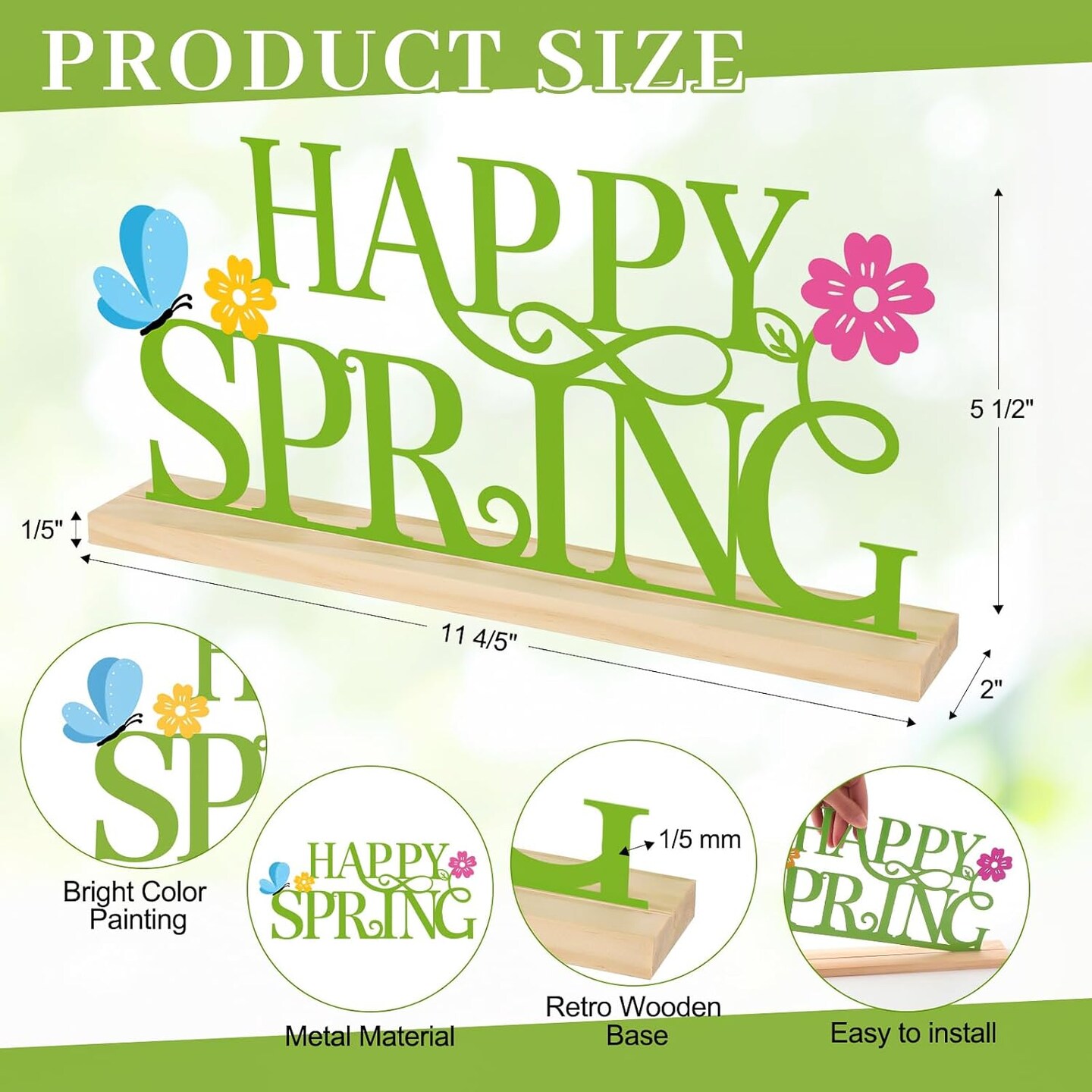 Metal “Happy Spring” Sign – Indoor Home & Tabletop Spring Decor