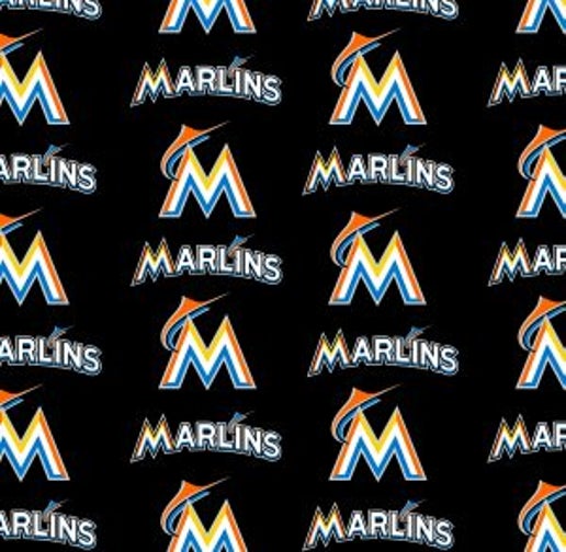 Licensed MLB Miami Marlins Black Cotton 6686-B Fabric by the Yard