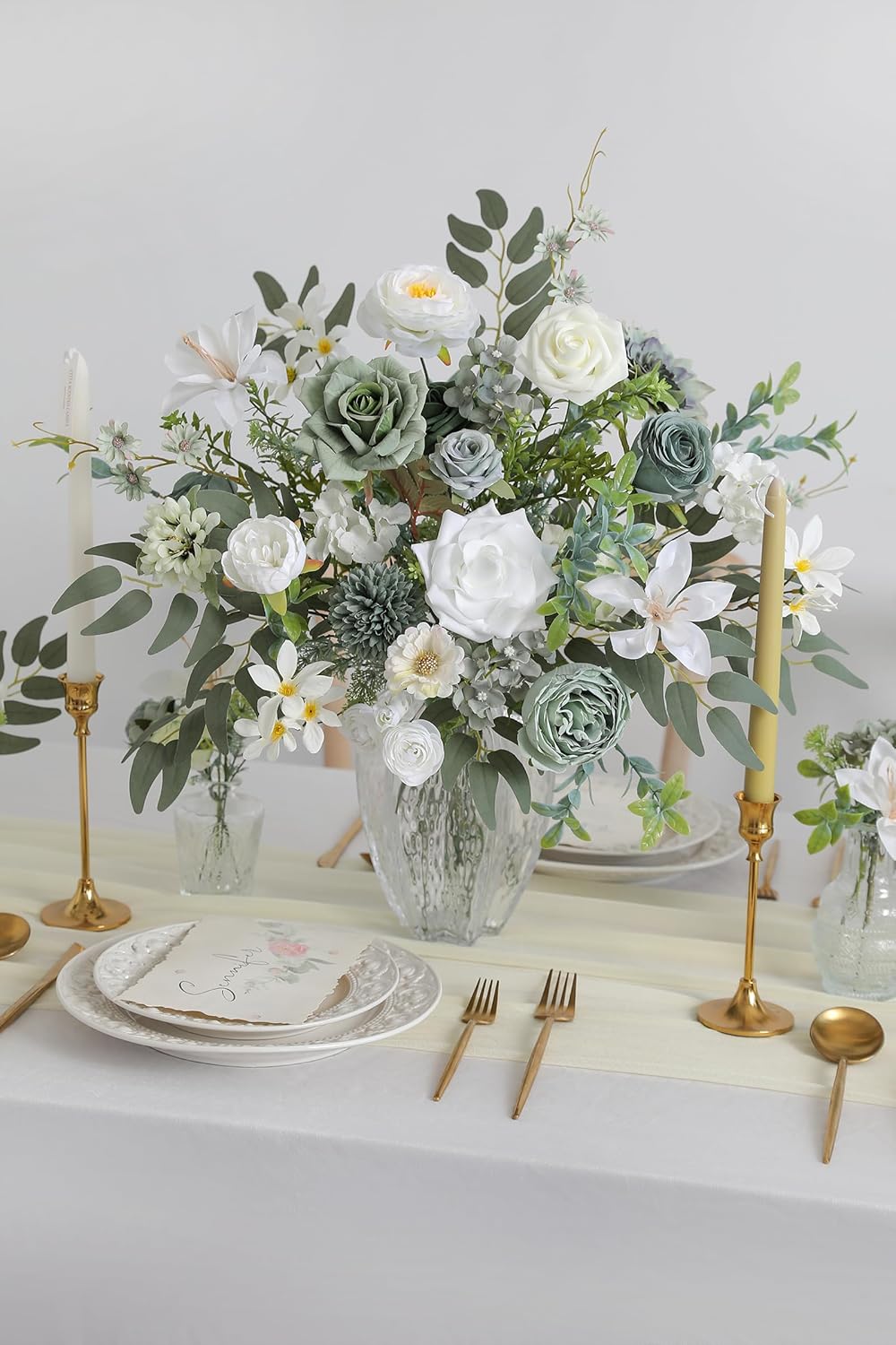 Green Artificial Flowers Combo Set Fake Flower Leaf Box with Stemst for DIY Wedding Bridal Bouquet, Centerpieces, Home Decor, Floral Arrangement Decor(Forest Green)