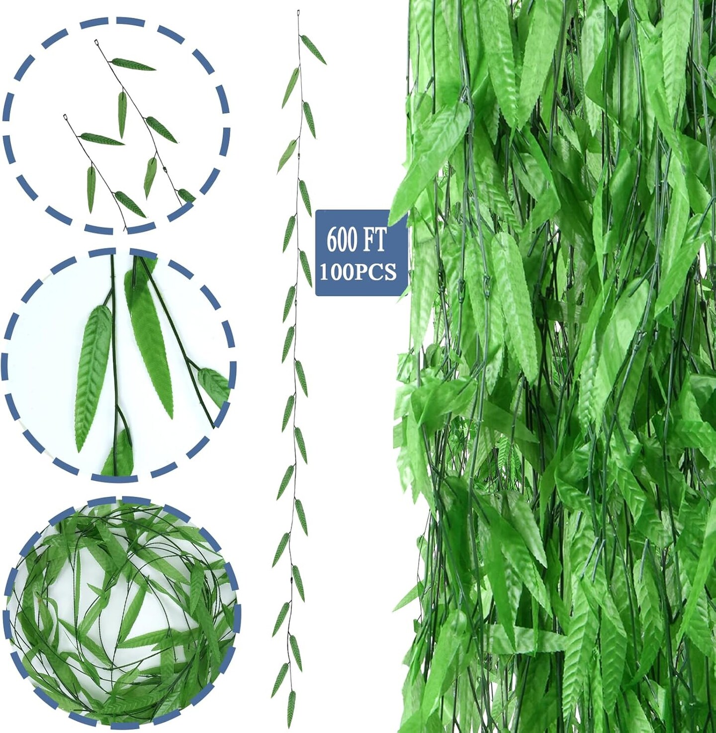 100 pcs 600 Ft Artificial Ivy Vines for Home, Party & Wedding Decor