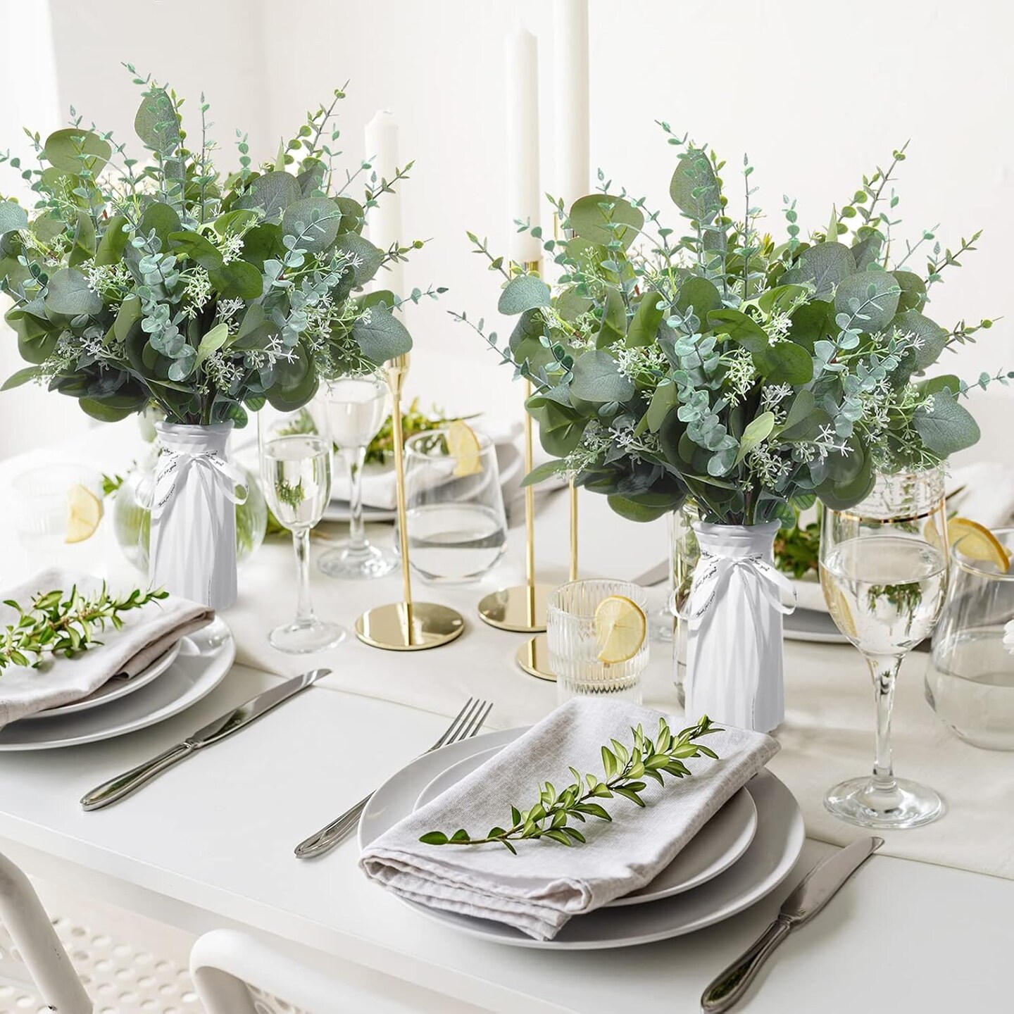 Mixed Eucalyptus Leaves Stems Bulk Silver Dollar Artificial Greenery Leaves Stems Fake Plant Branches for Wedding Bridal Bouquets, Floral Arrangements, Centerpiece, Home Decor(Green,150 Pcs)