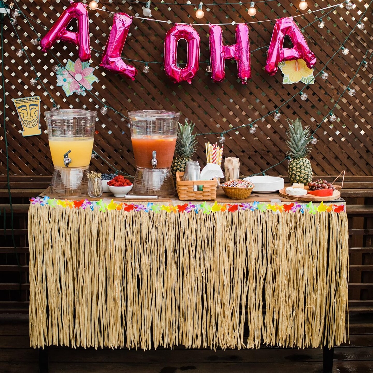 4E&#x27;s Novelty 9ft Luau Grass Table Skirt, 2 Pack - Perfect for Tiki Party Decorations, Moana Themed Birthday Decorations, &#x26; Hawaiian Party Decor