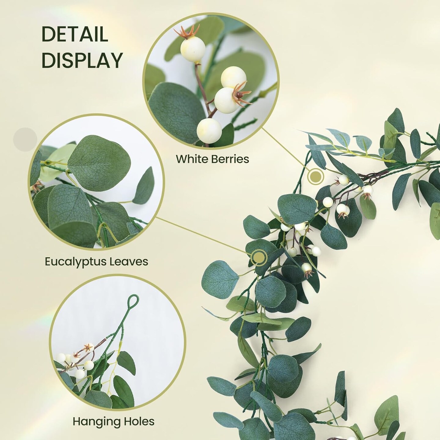 4.5 Ft Eucalyptus Garland, Hanging Greenery Garlands with Fake Eucalyptus Leaves, Spring Garlands for Door Wall Fireplace, Wedding Table Party Home Decor