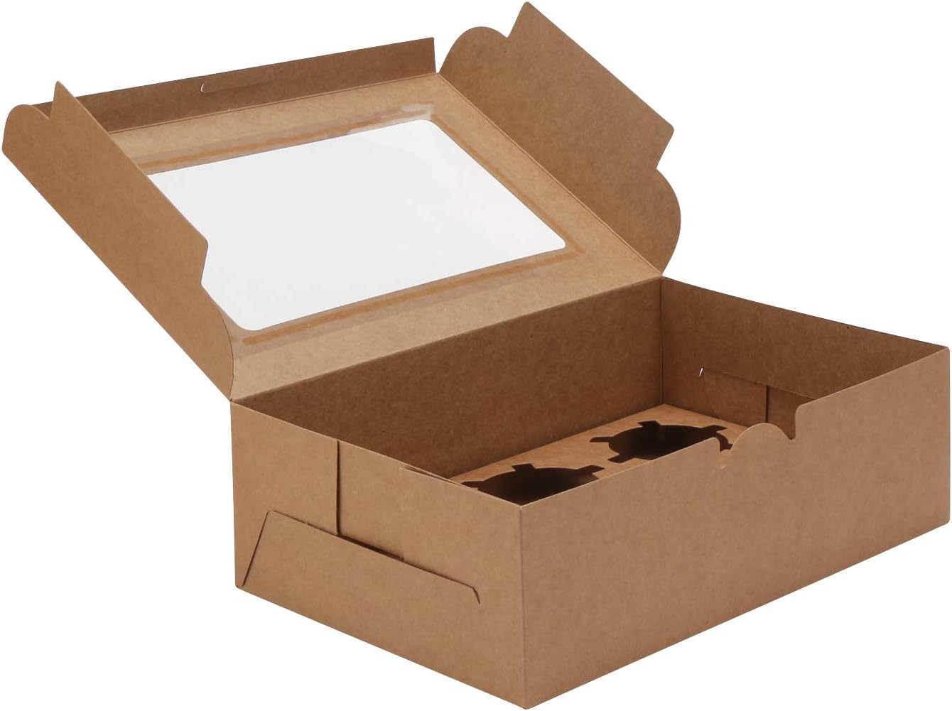 Cupcake Boxes, 50pcs 9.4" x 6.2" x 3.0" Food Grade Kraft Muffin Cupcake Box Carrier Packaging with Insert and Display Window, Cupcake Boxes Fits 6 Cupcakes or Muffins
