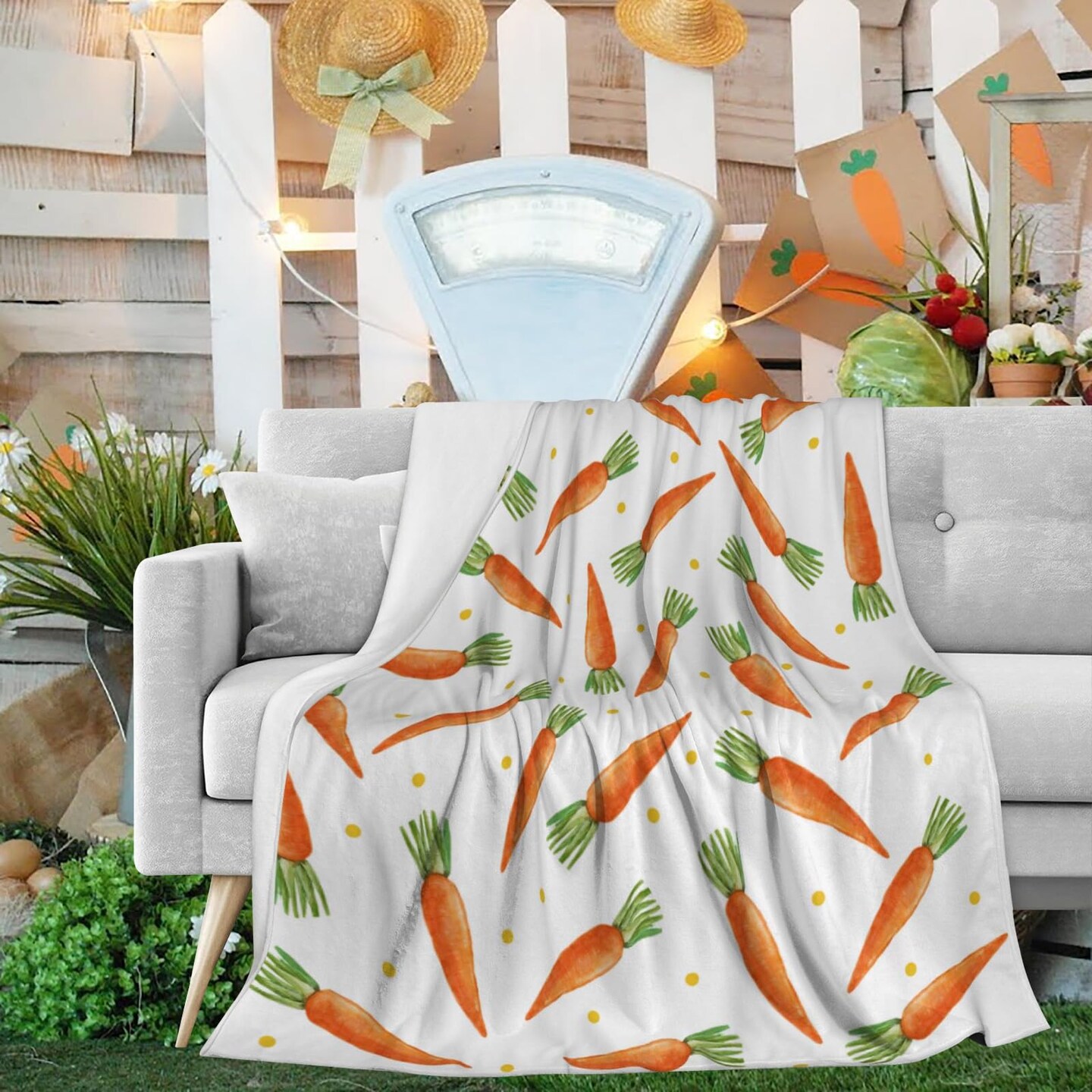 Easter Cartoon Carrots Throw Blanket, Polka Dots Super Soft Cozy Blanket, Warm Lightweight Anti Pilling Flannel Blanket for Sofa Couch Chair Bed 30" x 40"