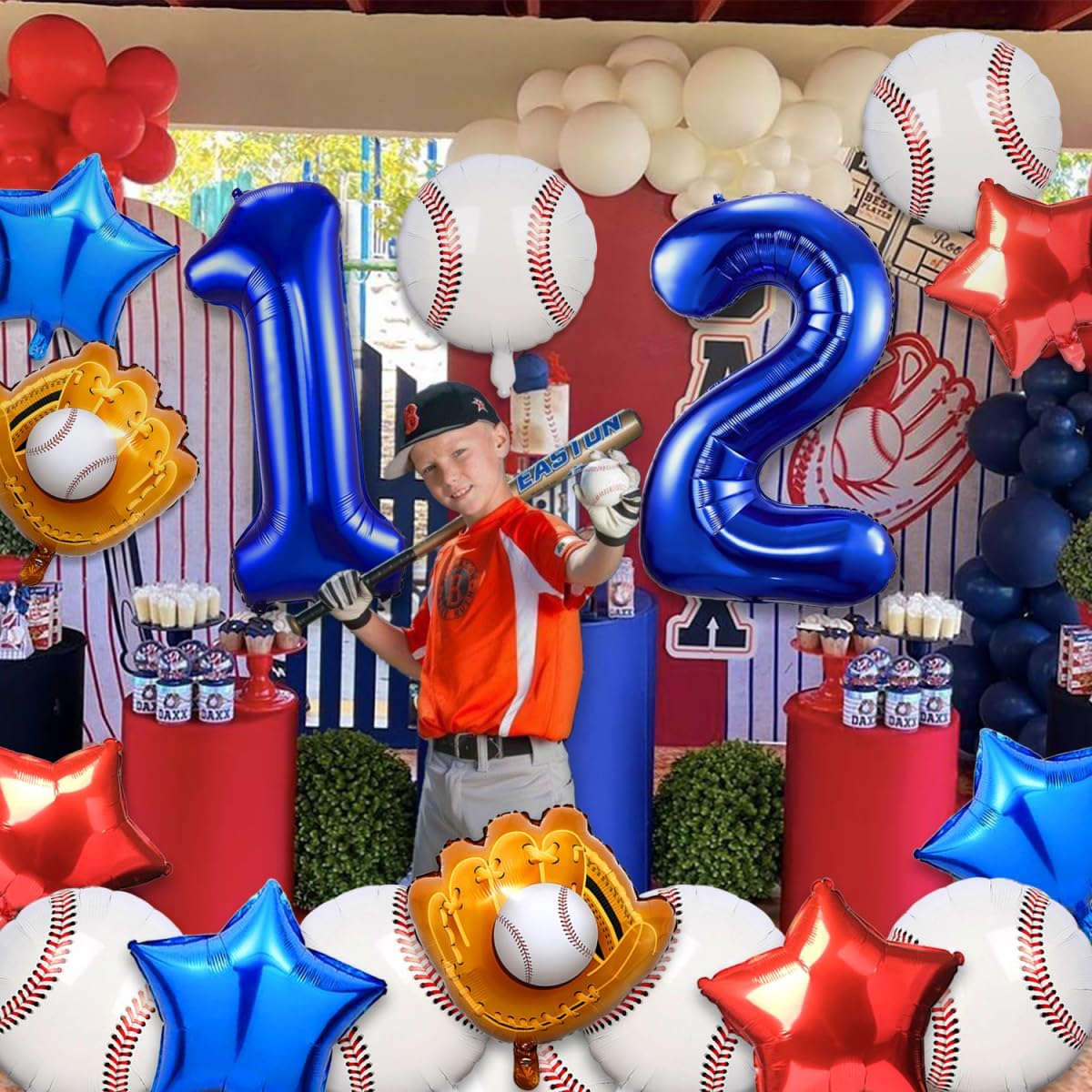 Baseball Balloons Birthday Decorations for Boys 4th Birthday Dodgers Balloons 40in Gaint Blue Foil Mylar