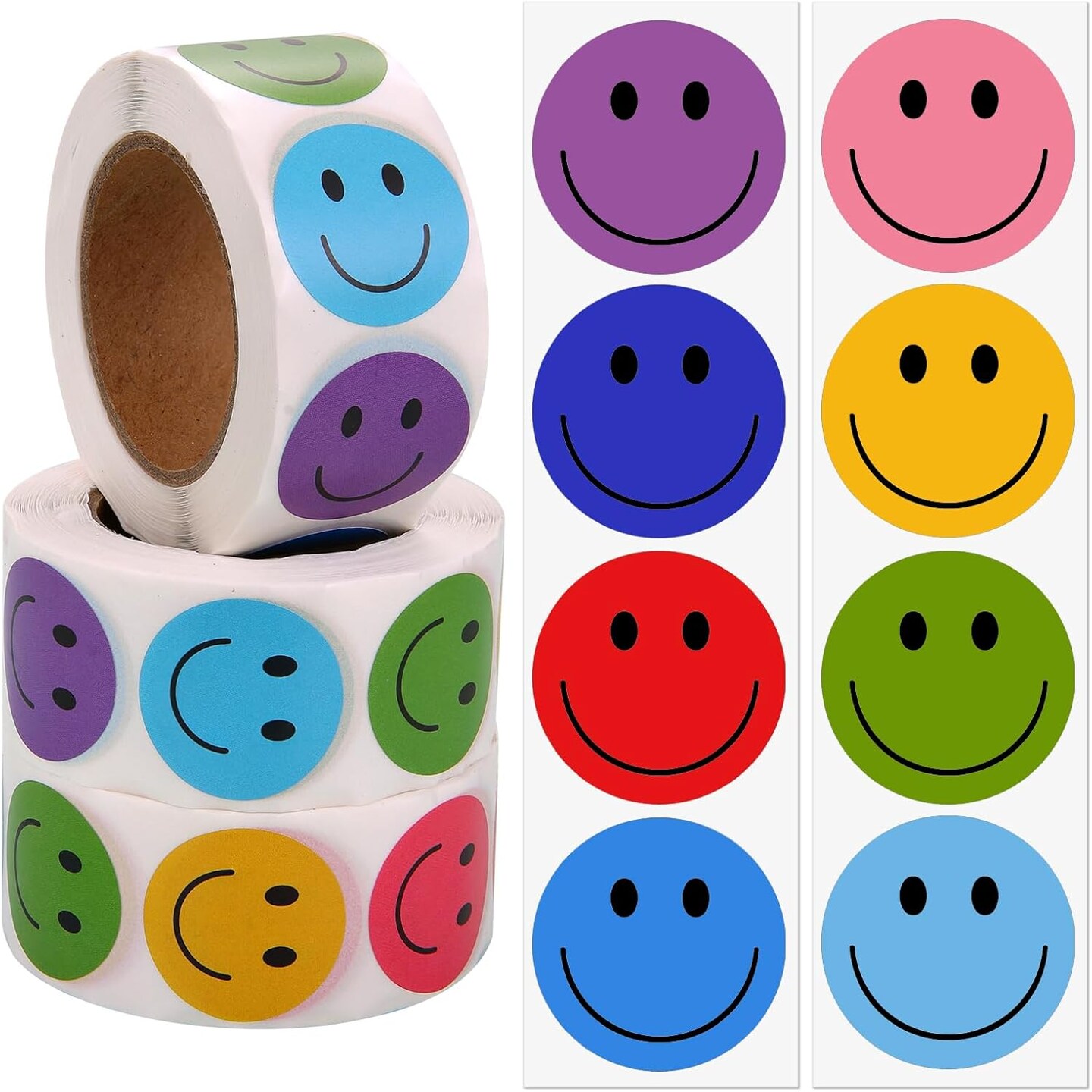 1500 Pcs Happy Smile Face Stickers for Kids,3 Rolls Classroom Incentive Reward Decal