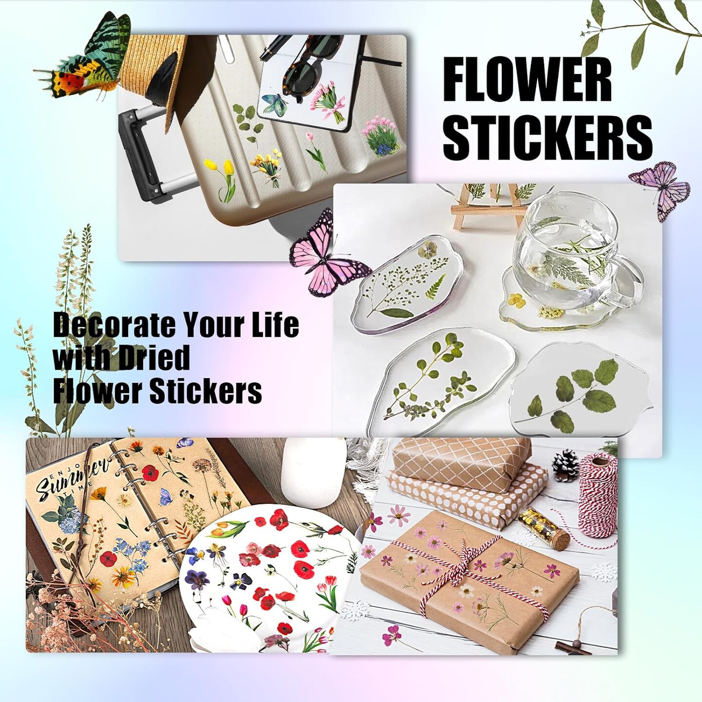 Flower Stickers for Scrapbooking (590 Pieces, 48 Sheets)